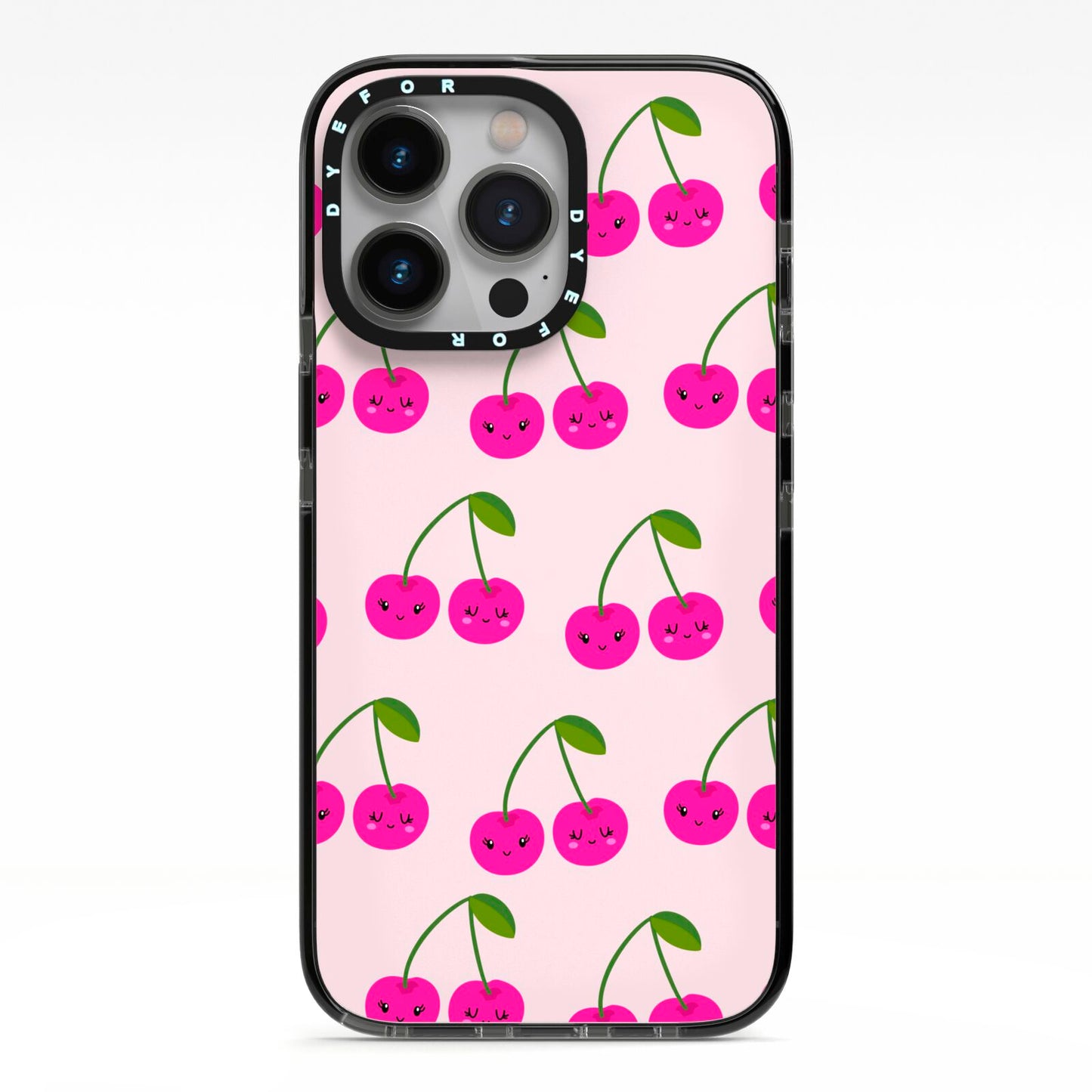 Happy Cherry iPhone 13 Pro Black Impact Case on Silver phone