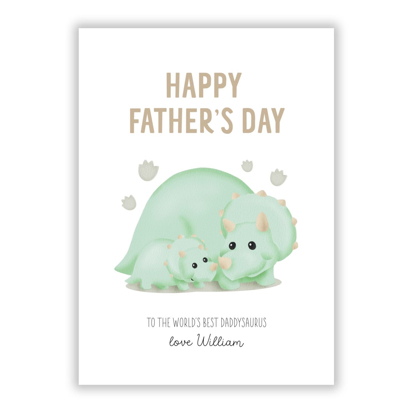 Happy Fathers Day Custom Triceratops A5 Flat Greetings Card