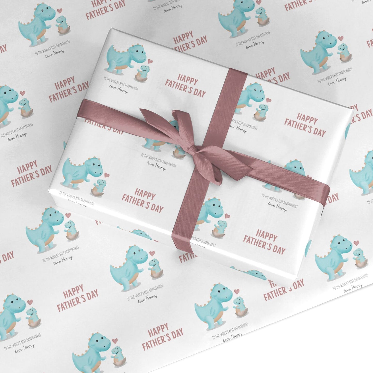 Happy Fathers Day Daddysaurus Custom Wrapping Paper