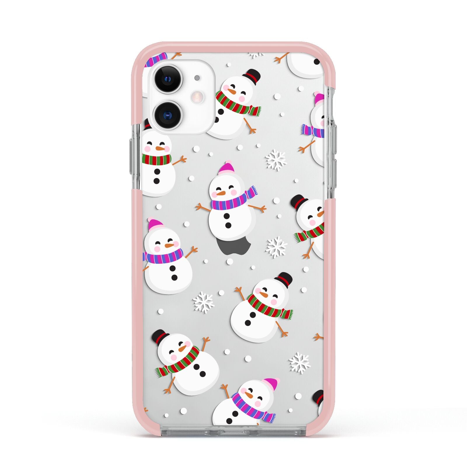 Happy Snowmen Illustrations Apple iPhone 11 in White with Pink Impact Case