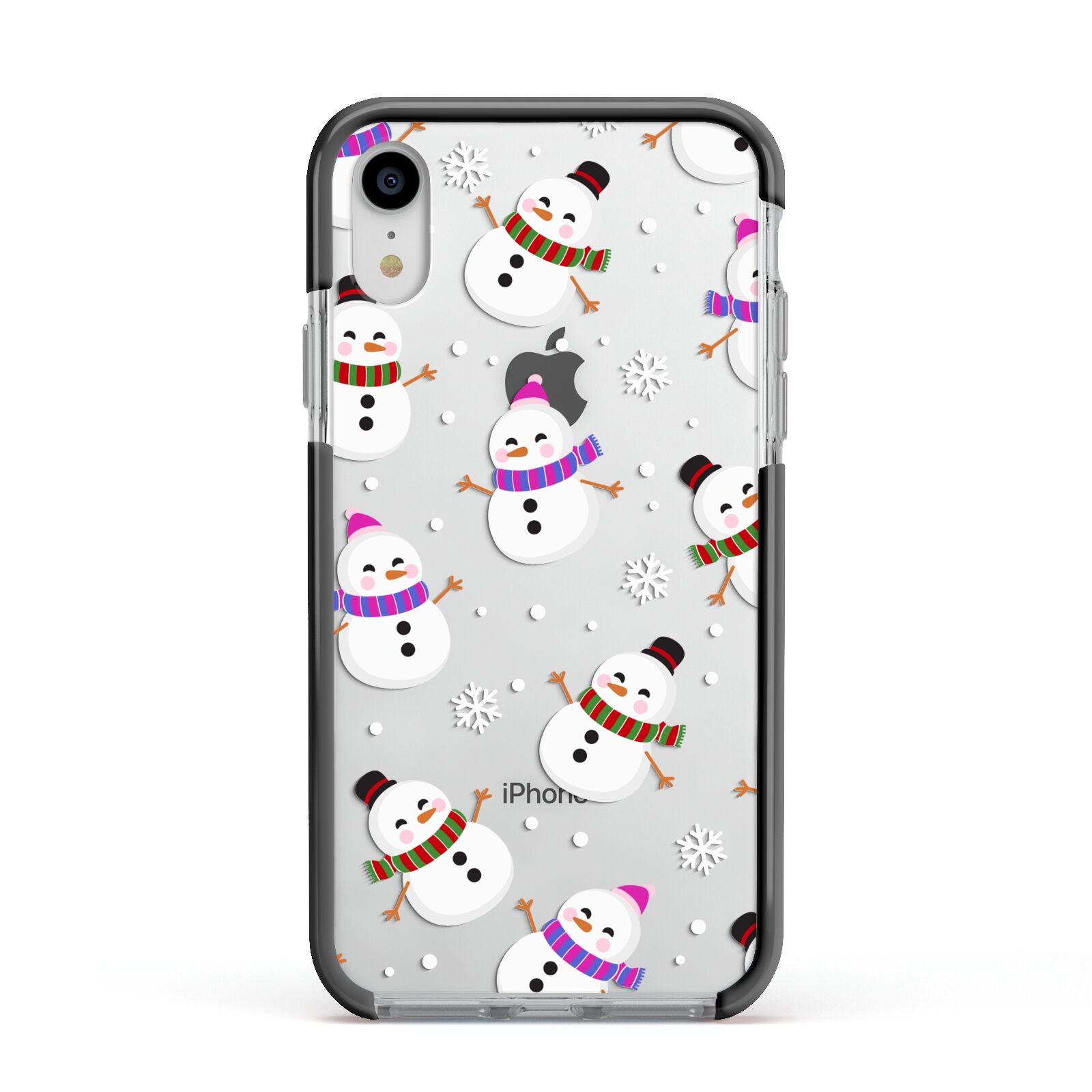 Happy Snowmen Illustrations Apple iPhone XR Impact Case Black Edge on Silver Phone