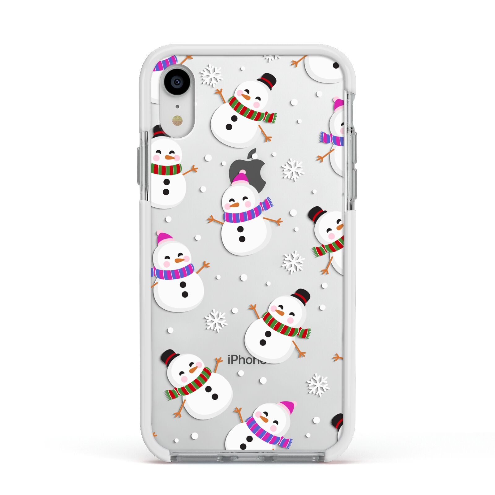 Happy Snowmen Illustrations Apple iPhone XR Impact Case White Edge on Silver Phone