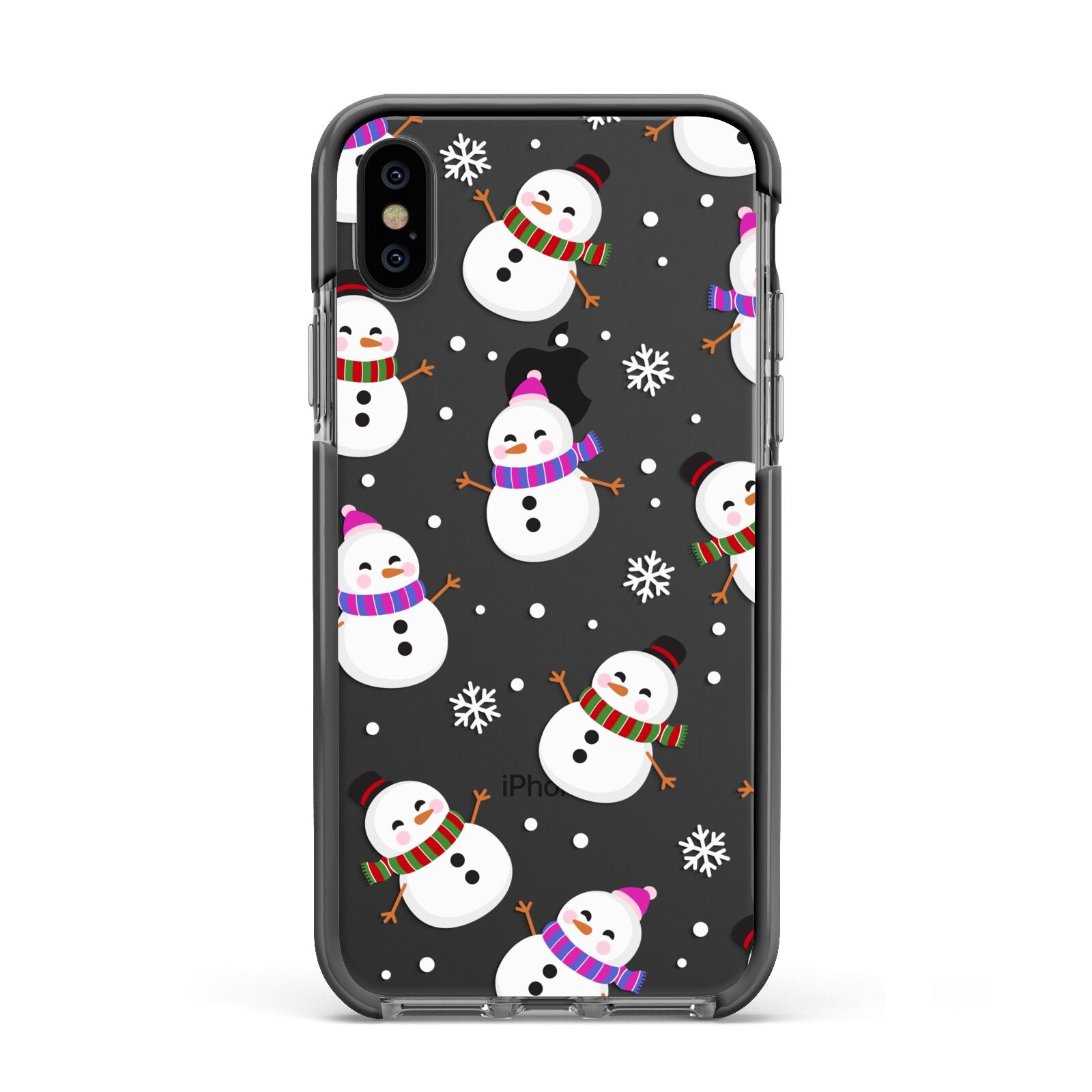 Happy Snowmen Illustrations Apple iPhone Xs Impact Case Black Edge on Black Phone