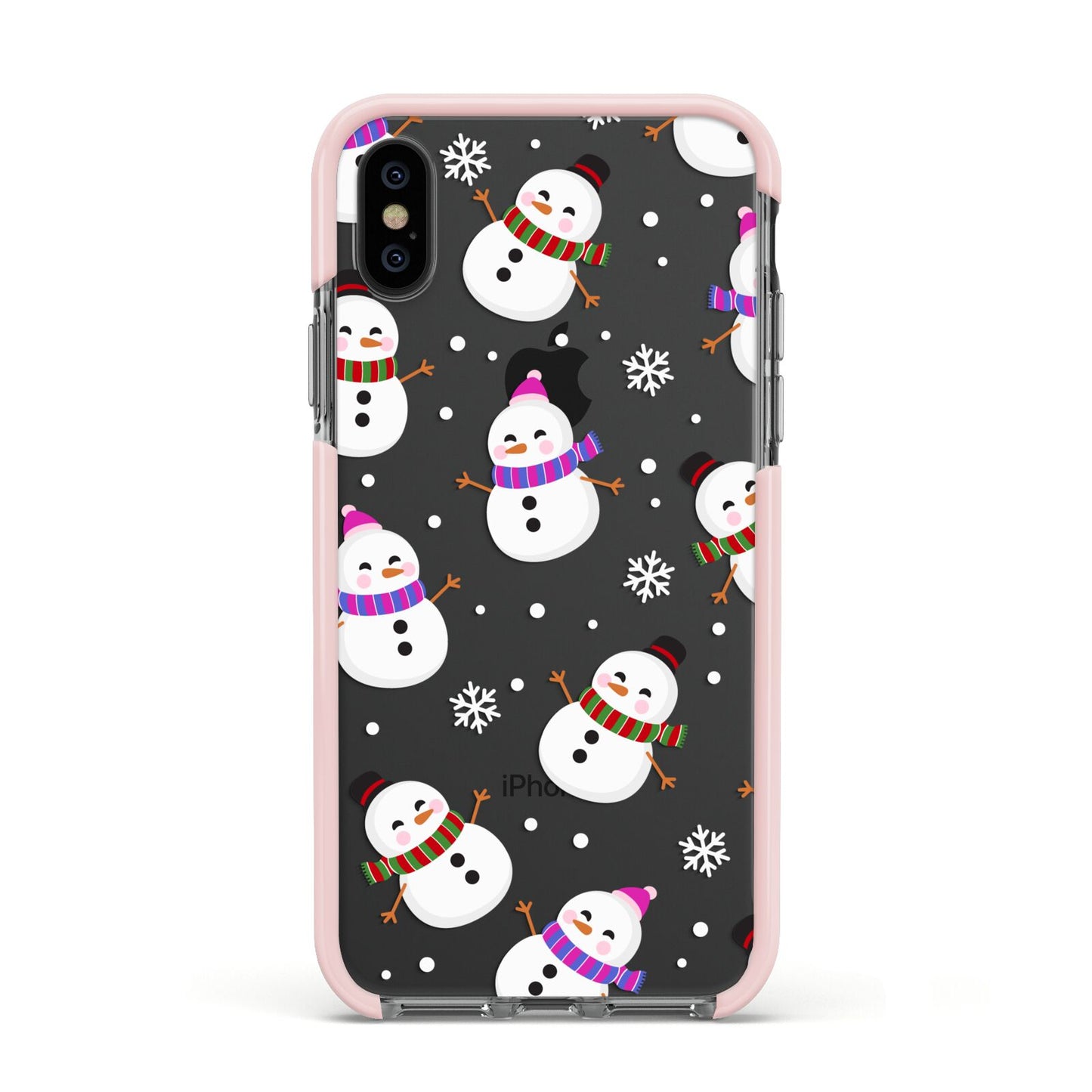 Happy Snowmen Illustrations Apple iPhone Xs Impact Case Pink Edge on Black Phone