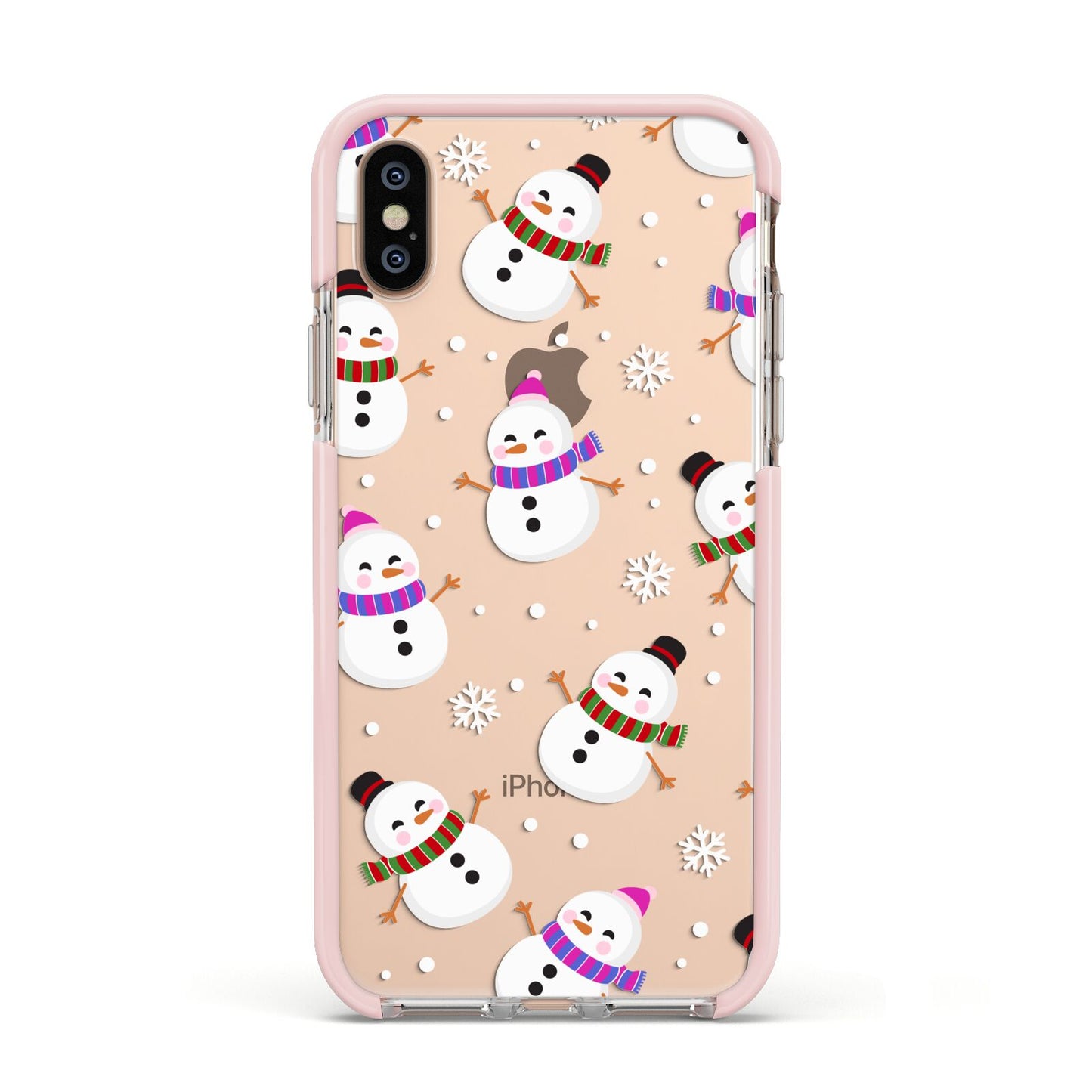 Happy Snowmen Illustrations Apple iPhone Xs Impact Case Pink Edge on Gold Phone