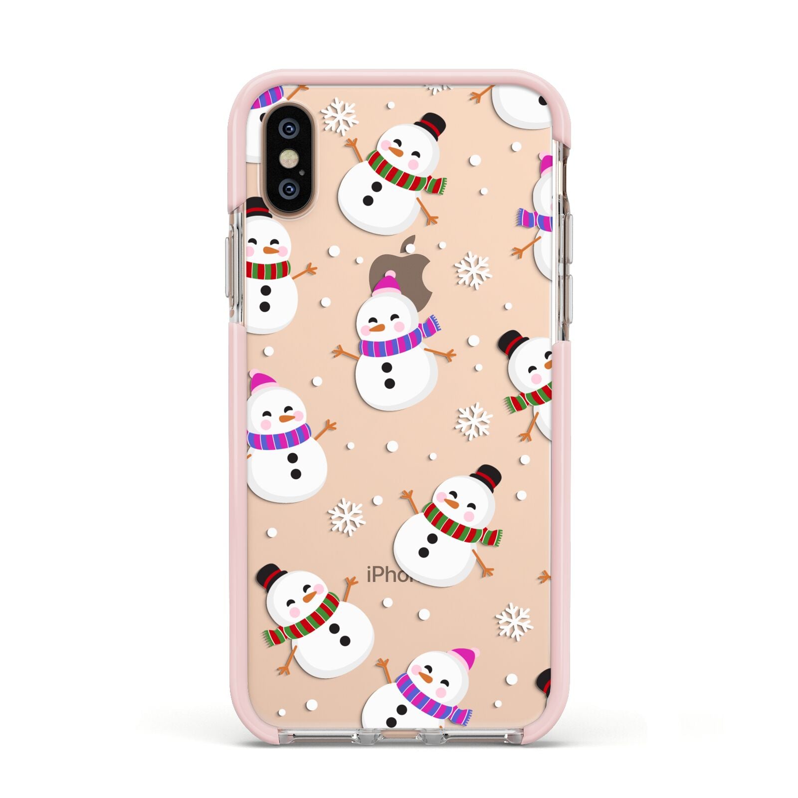 Happy Snowmen Illustrations Apple iPhone Xs Impact Case Pink Edge on Gold Phone