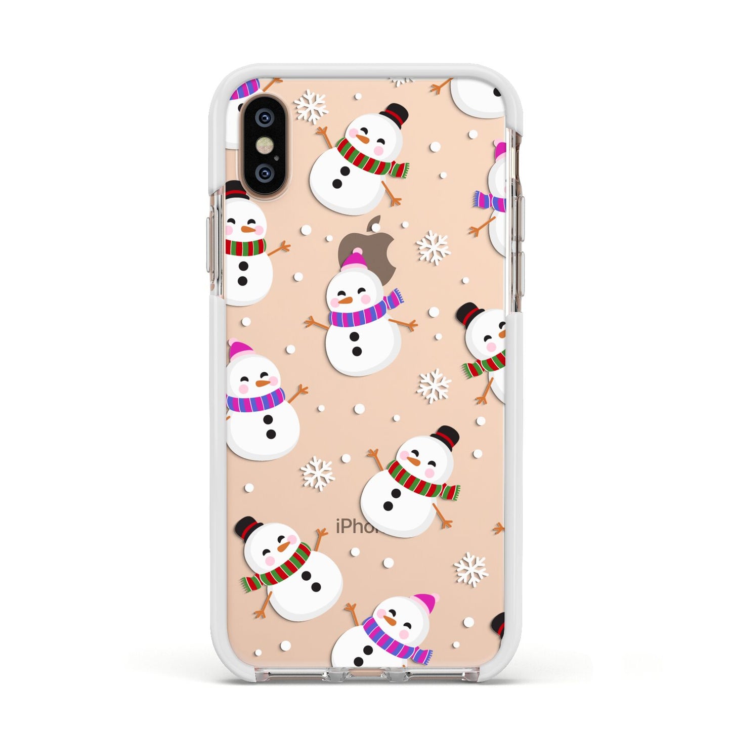 Happy Snowmen Illustrations Apple iPhone Xs Impact Case White Edge on Gold Phone