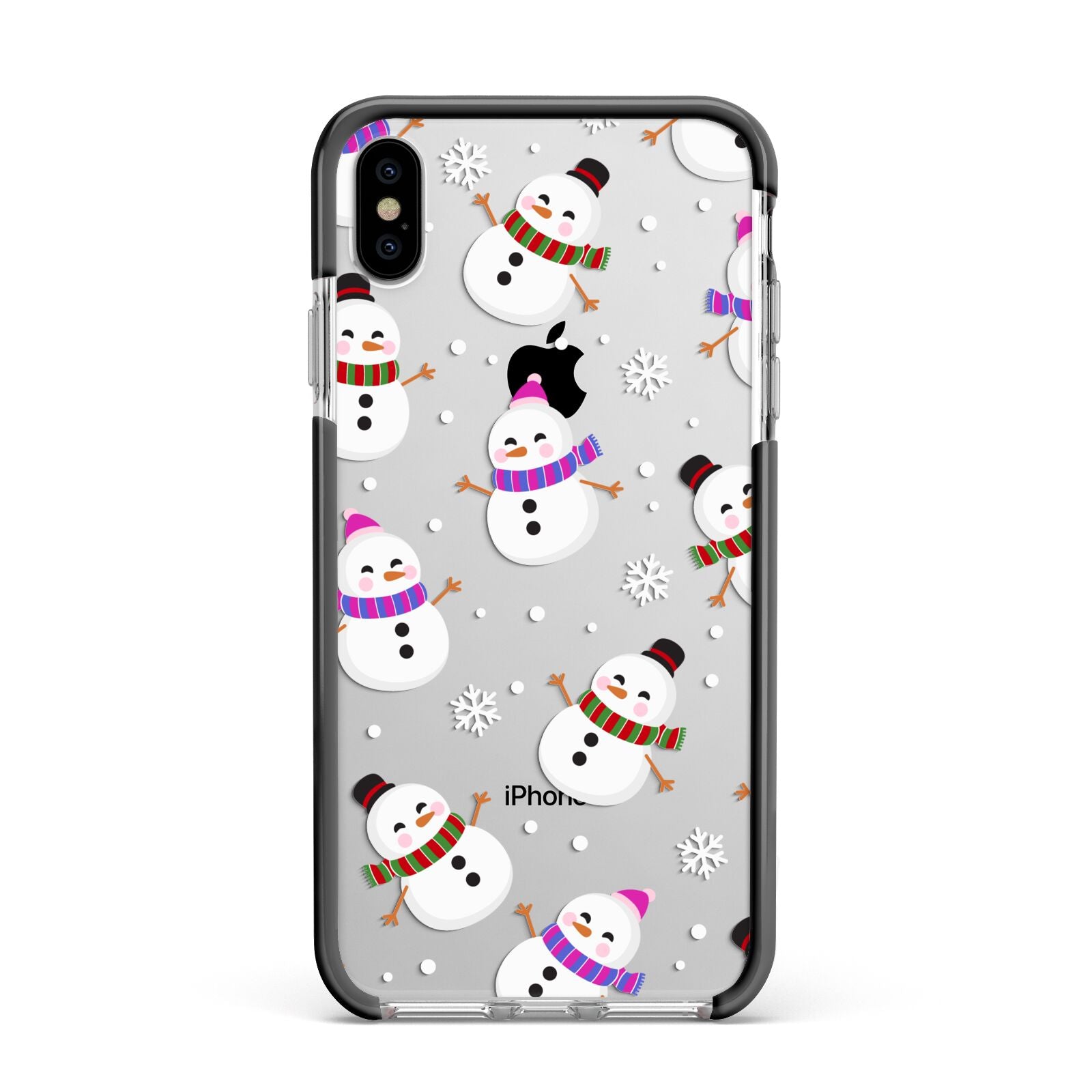 Happy Snowmen Illustrations Apple iPhone Xs Max Impact Case Black Edge on Silver Phone