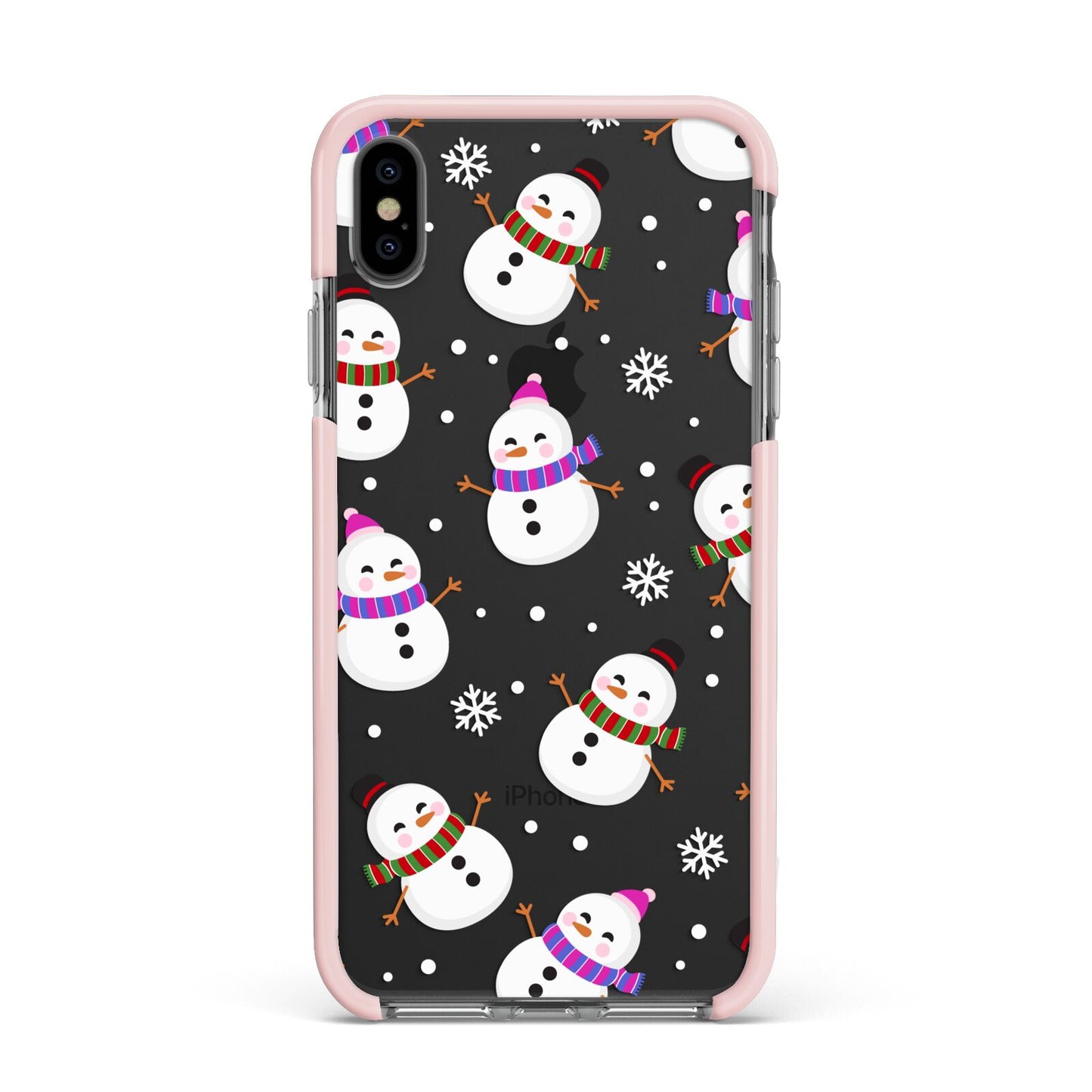 Happy Snowmen Illustrations Apple iPhone Xs Max Impact Case Pink Edge on Black Phone