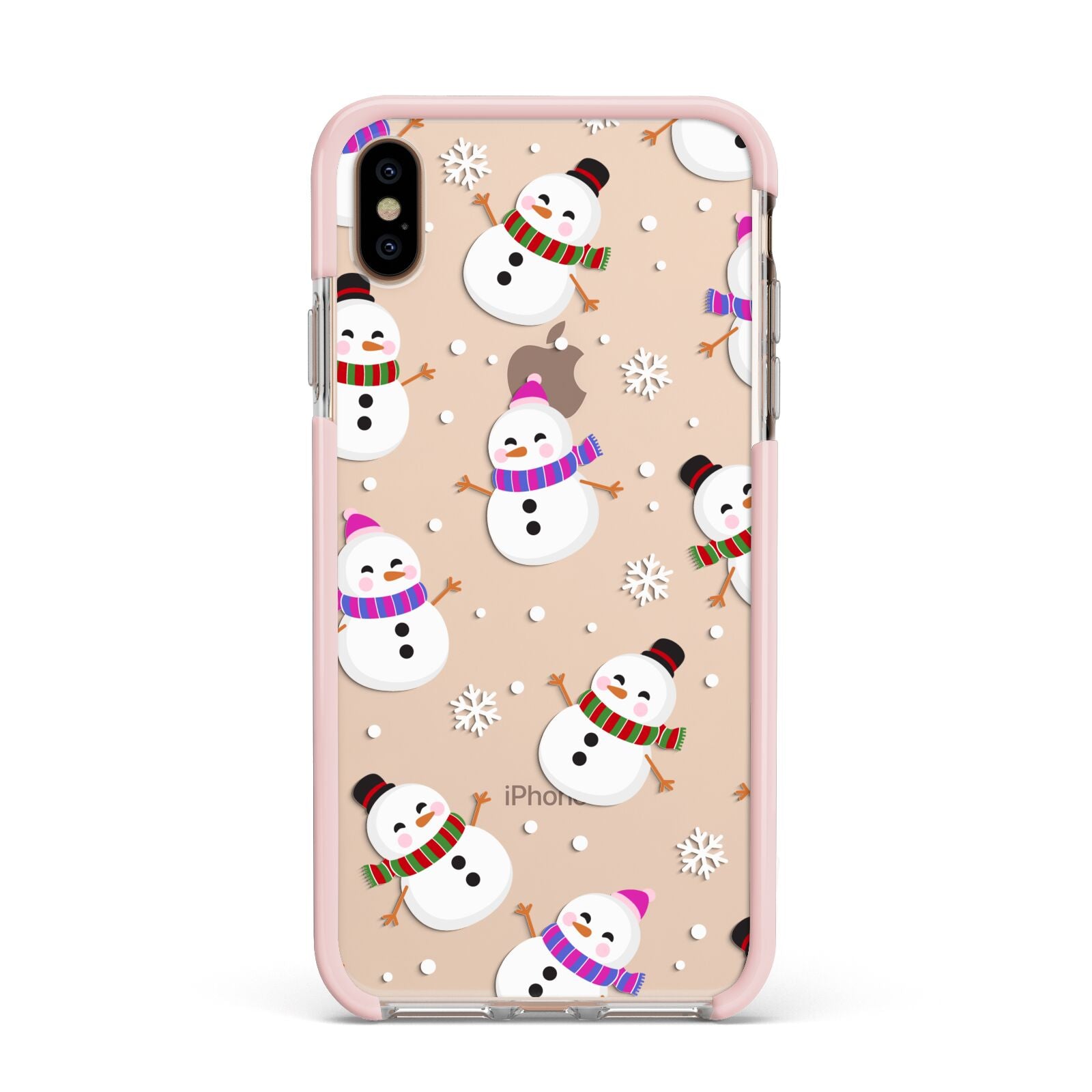 Happy Snowmen Illustrations Apple iPhone Xs Max Impact Case Pink Edge on Gold Phone