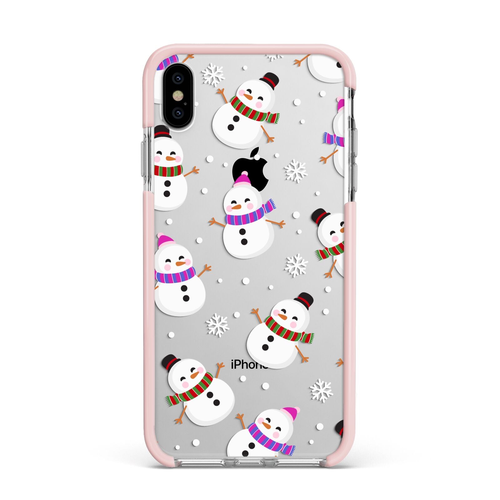 Happy Snowmen Illustrations Apple iPhone Xs Max Impact Case Pink Edge on Silver Phone