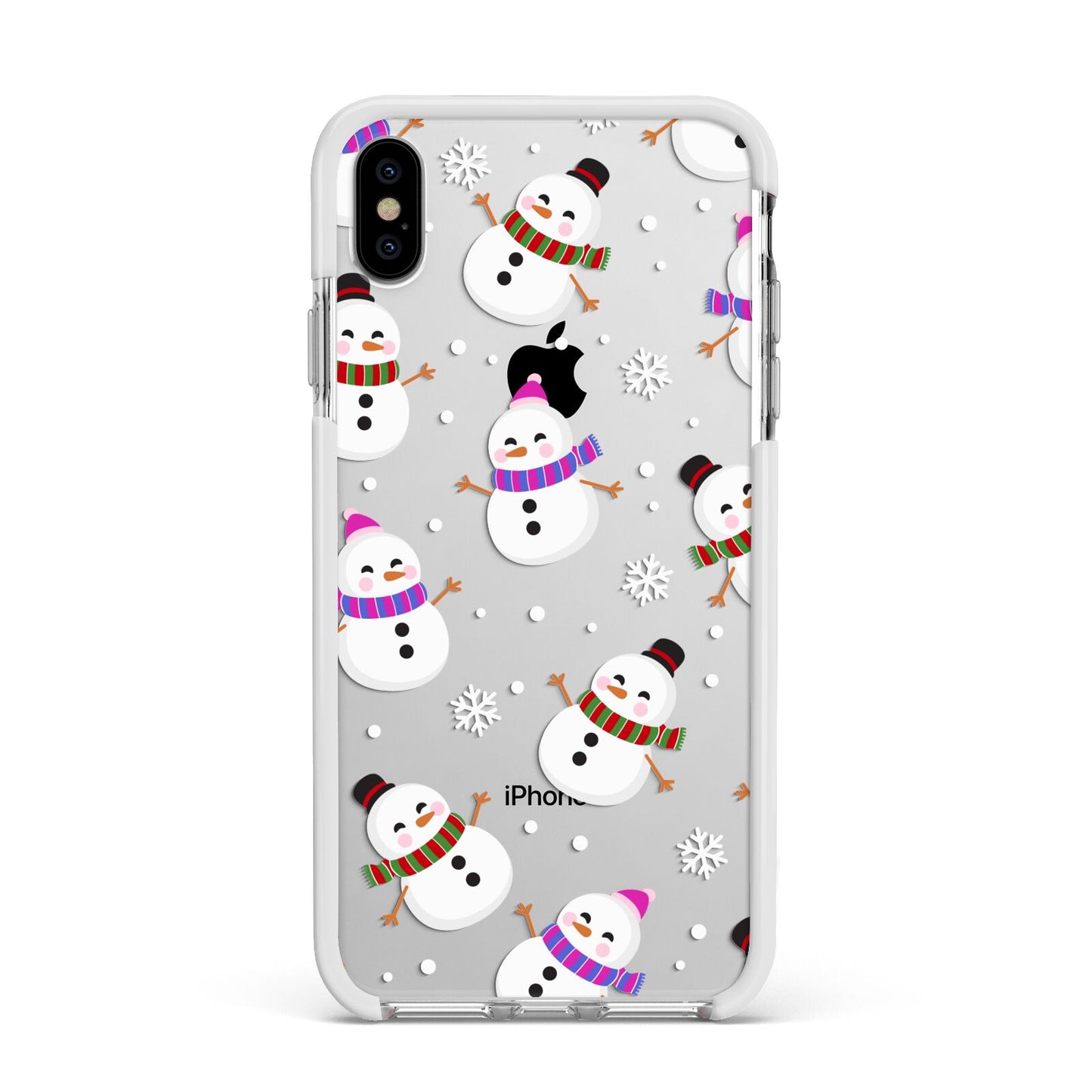 Happy Snowmen Illustrations Apple iPhone Xs Max Impact Case White Edge on Silver Phone