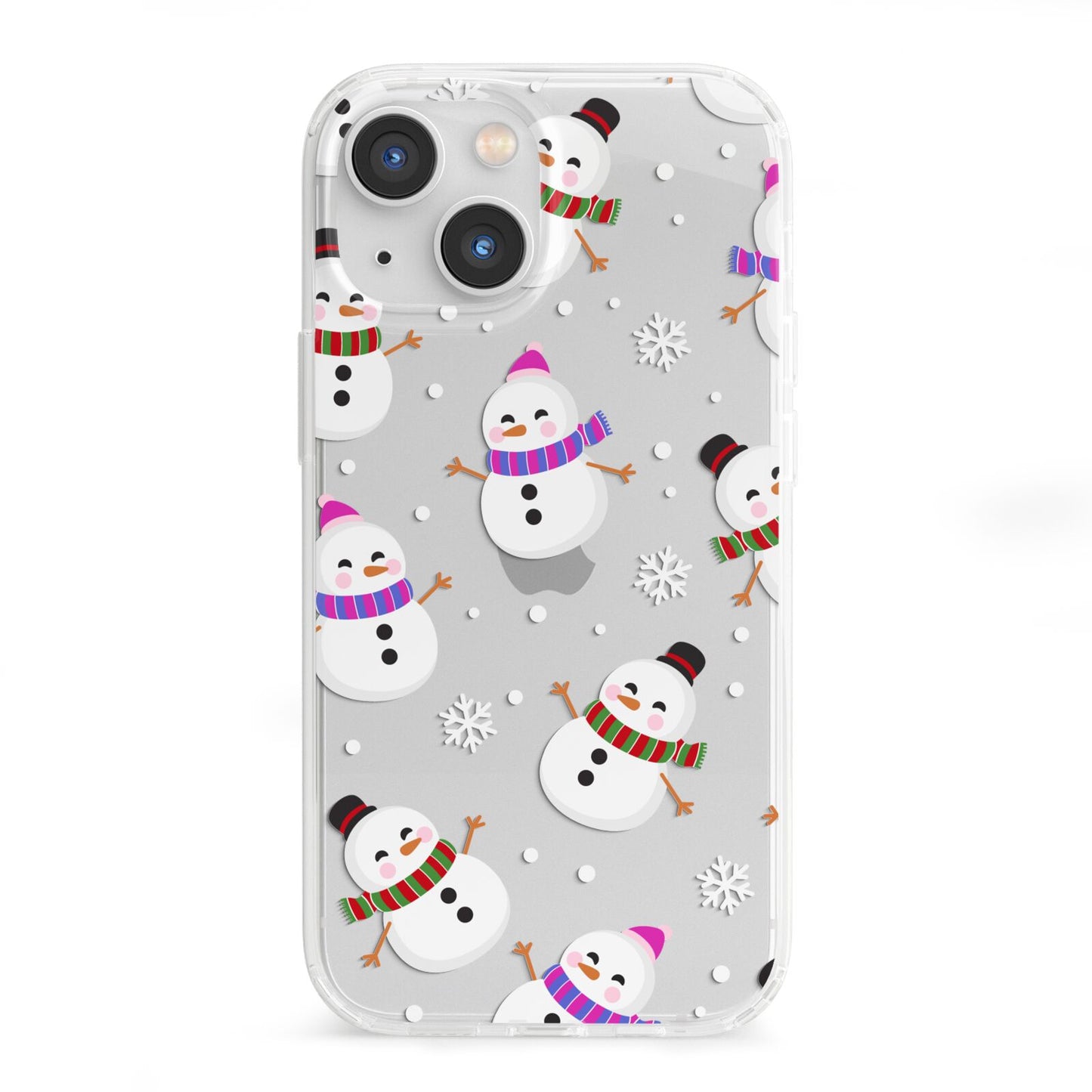 Happy Snowmen Illustrations iPhone 13 Mini Clear Bumper Case
