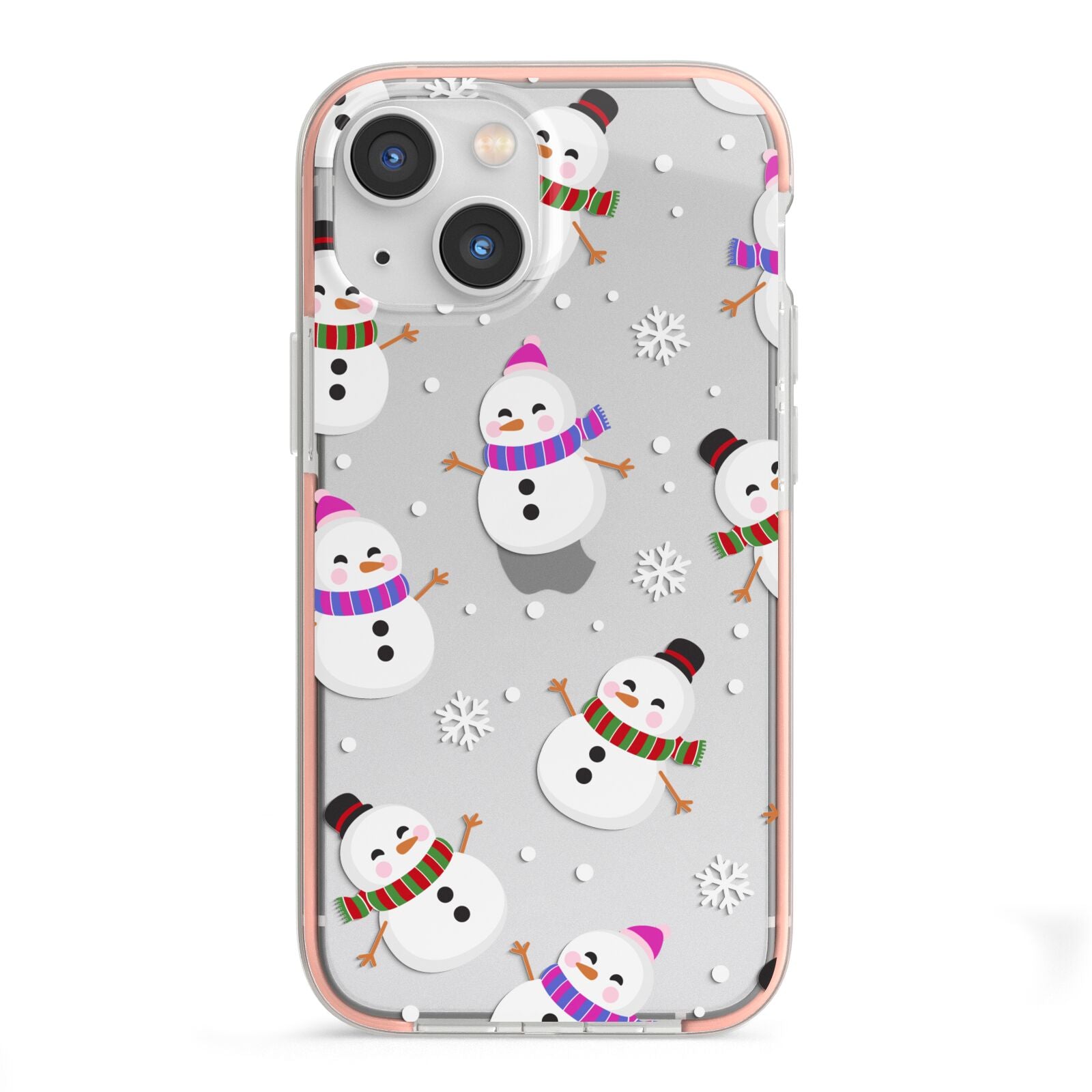 Happy Snowmen Illustrations iPhone 13 Mini TPU Impact Case with Pink Edges