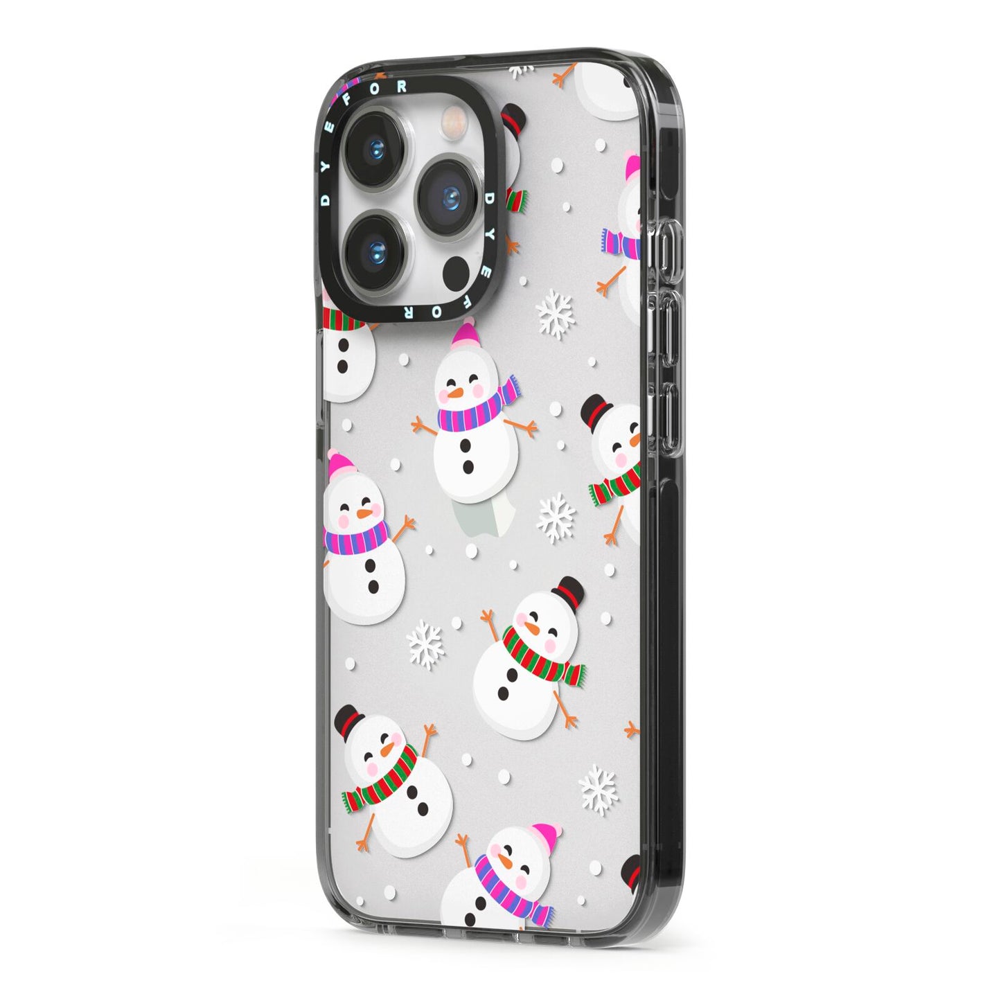 Happy Snowmen Illustrations iPhone 13 Pro Black Impact Case Side Angle on Silver phone
