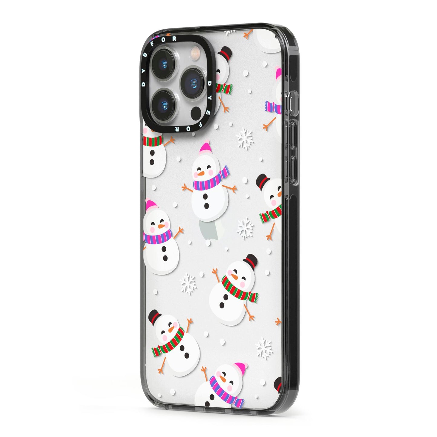 Happy Snowmen Illustrations iPhone 13 Pro Max Black Impact Case Side Angle on Silver phone