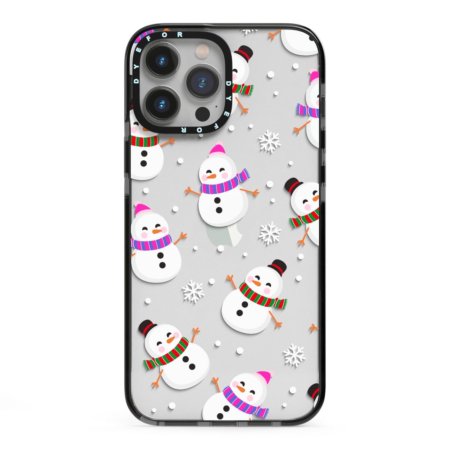 Happy Snowmen Illustrations iPhone 13 Pro Max Black Impact Case on Silver phone