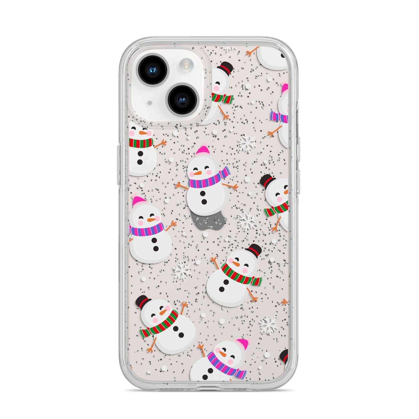 Happy Snowmen Illustrations iPhone 14 Glitter Tough Case Starlight