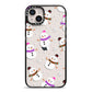 Happy Snowmen Illustrations iPhone 14 Plus Black Impact Case on Silver phone