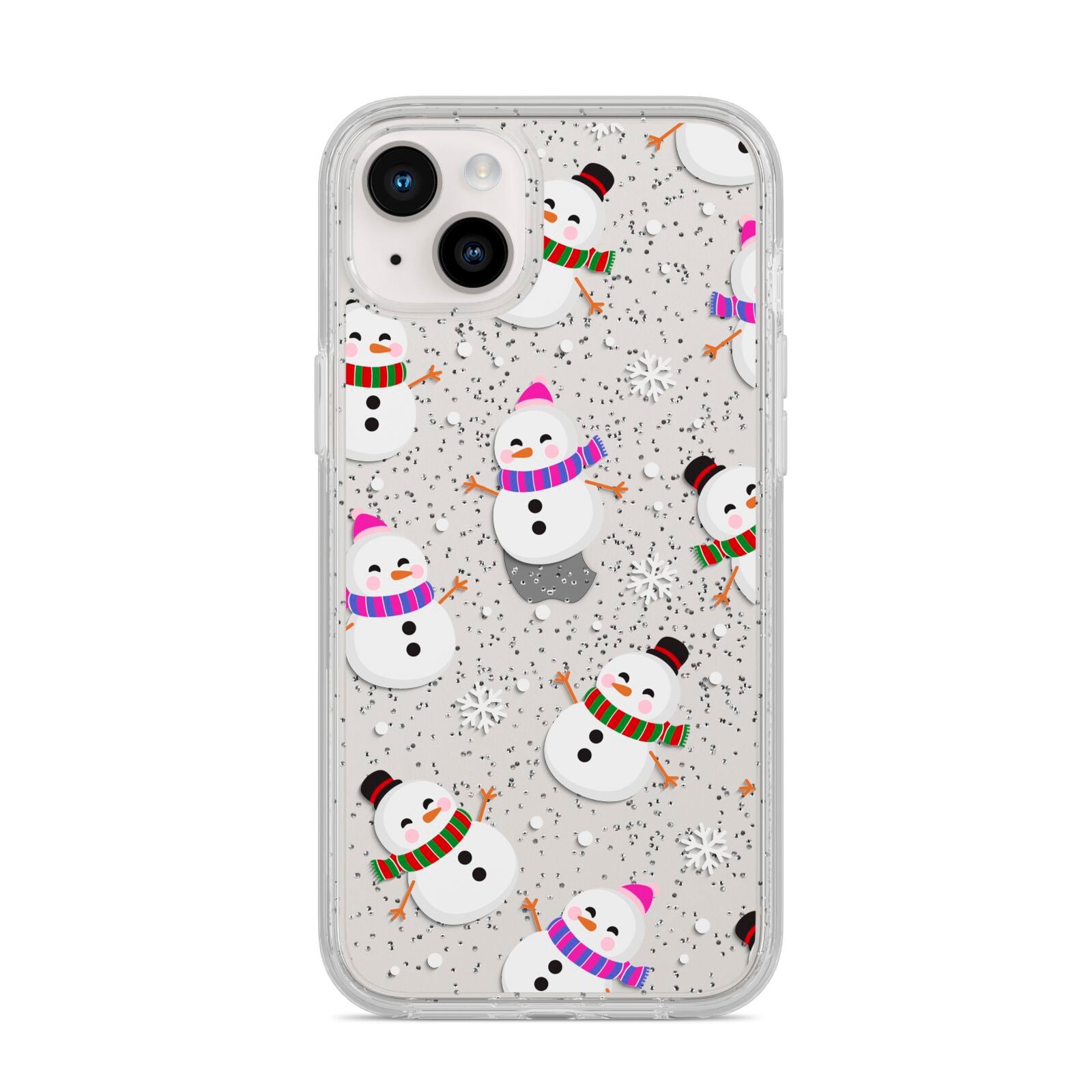 Happy Snowmen Illustrations iPhone 14 Plus Glitter Tough Case Starlight