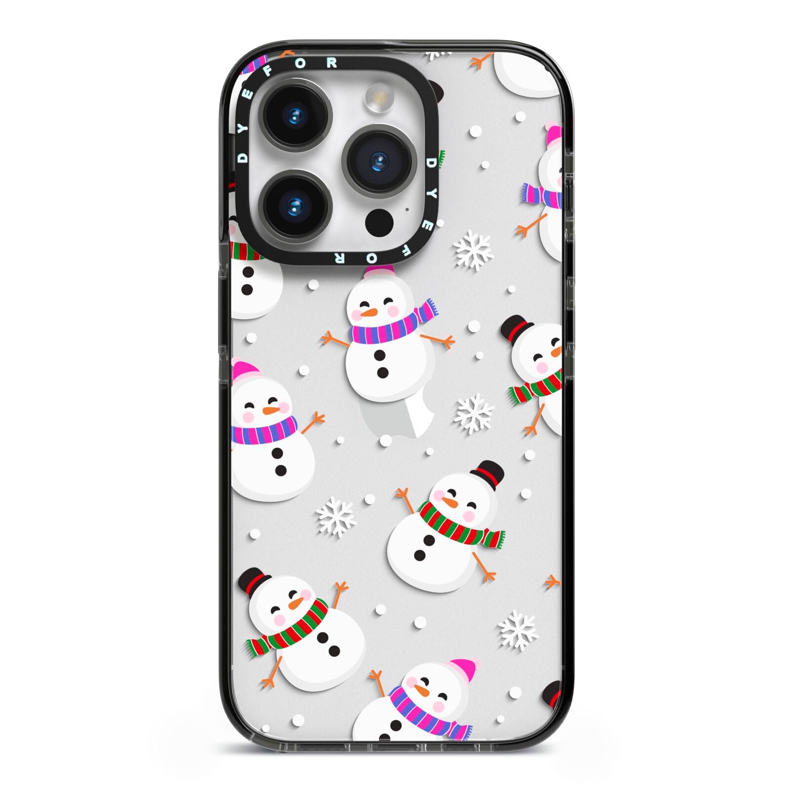 Happy Snowmen Illustrations iPhone 14 Pro Black Impact Case on Silver phone