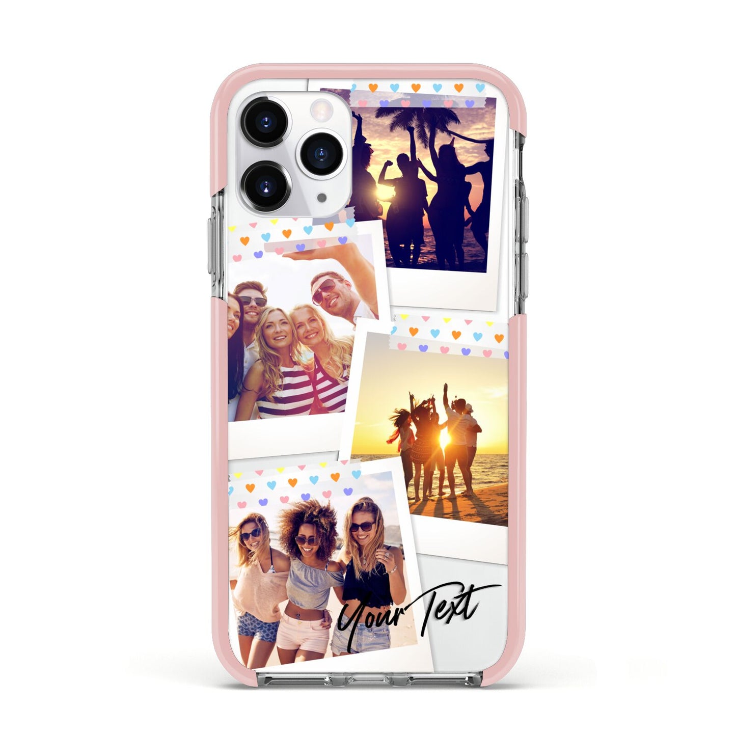 Heart Tape Photo with Text Apple iPhone 11 Pro in Silver with Pink Impact Case