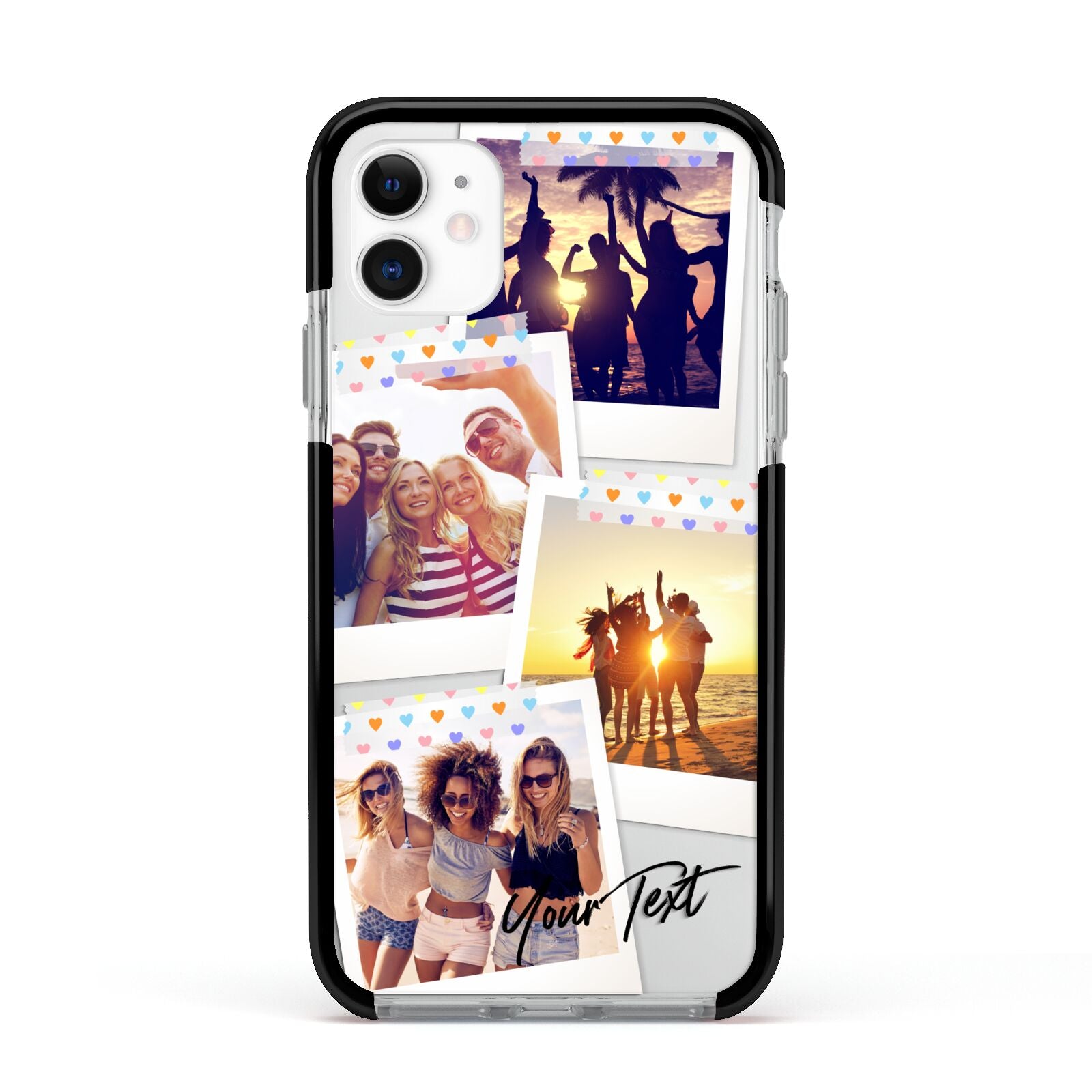 Heart Tape Photo with Text Apple iPhone 11 in White with Black Impact Case