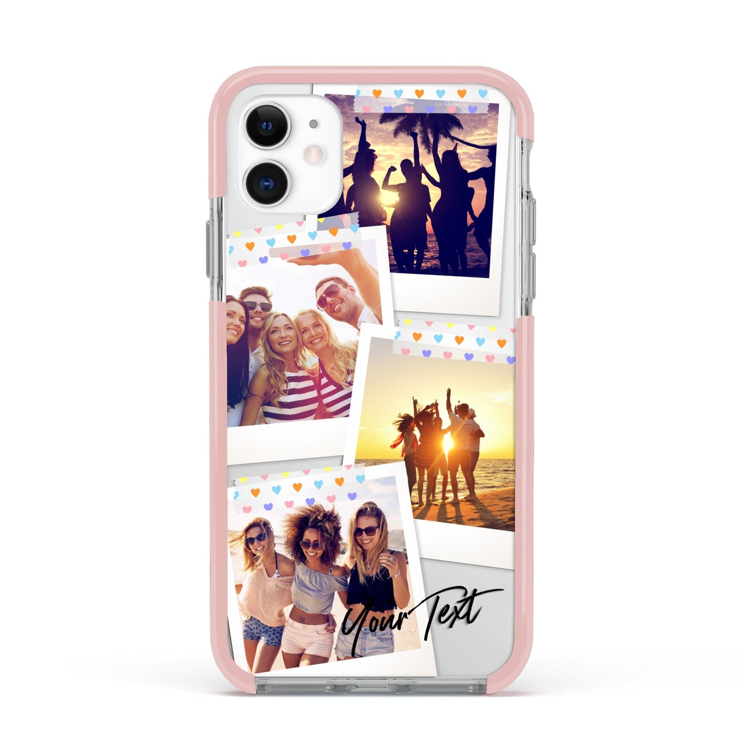 Heart Tape Photo with Text Apple iPhone 11 in White with Pink Impact Case
