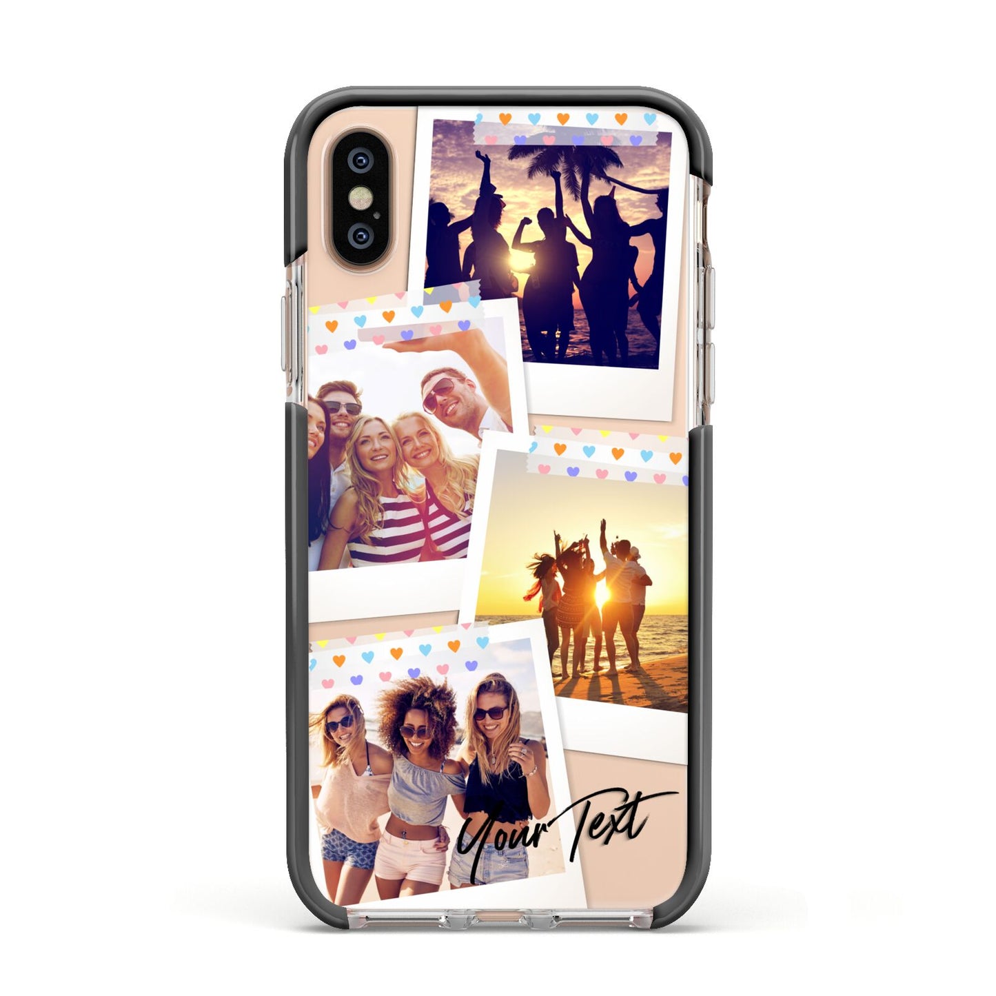 Heart Tape Photo with Text Apple iPhone Xs Impact Case Black Edge on Gold Phone