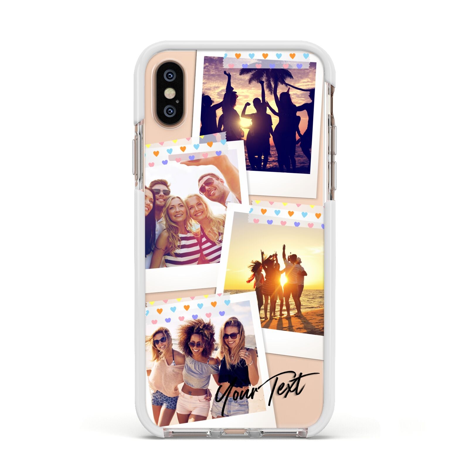 Heart Tape Photo with Text Apple iPhone Xs Impact Case White Edge on Gold Phone