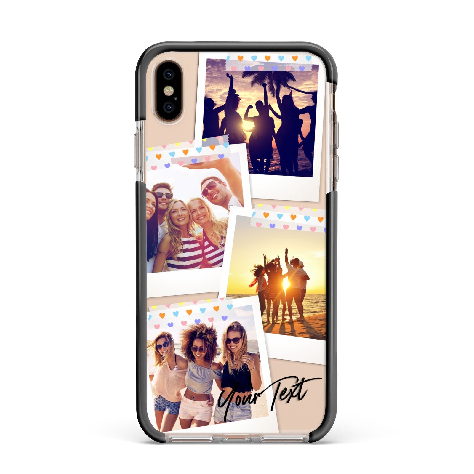 Heart Tape Photo with Text Apple iPhone Xs Max Impact Case Black Edge on Gold Phone