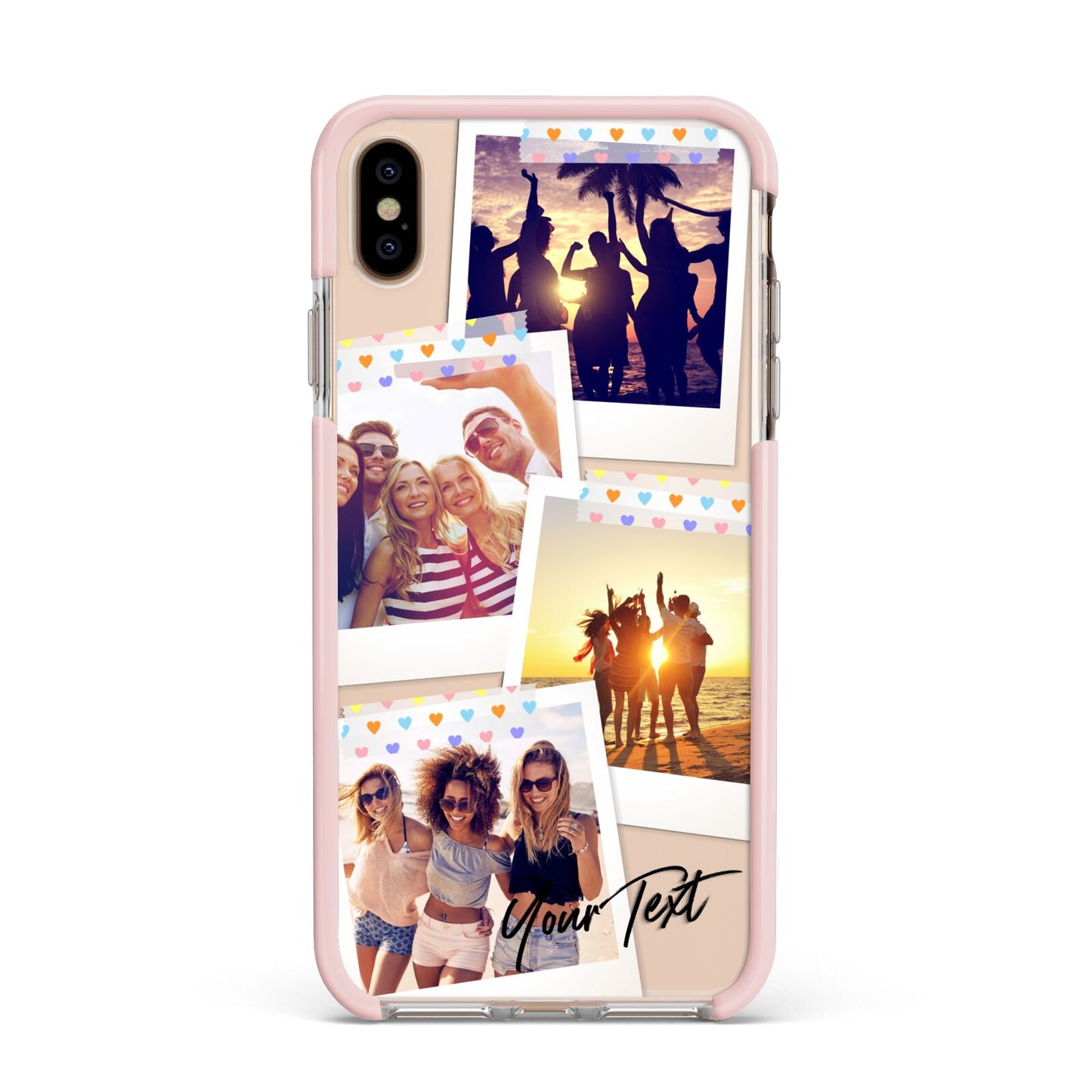Heart Tape Photo with Text Apple iPhone Xs Max Impact Case Pink Edge on Gold Phone