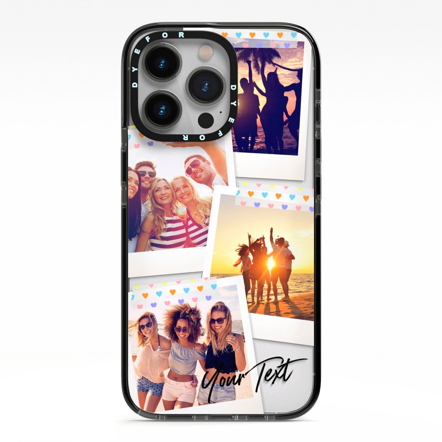 Heart Tape Photo with Text iPhone 13 Pro Black Impact Case on Silver phone