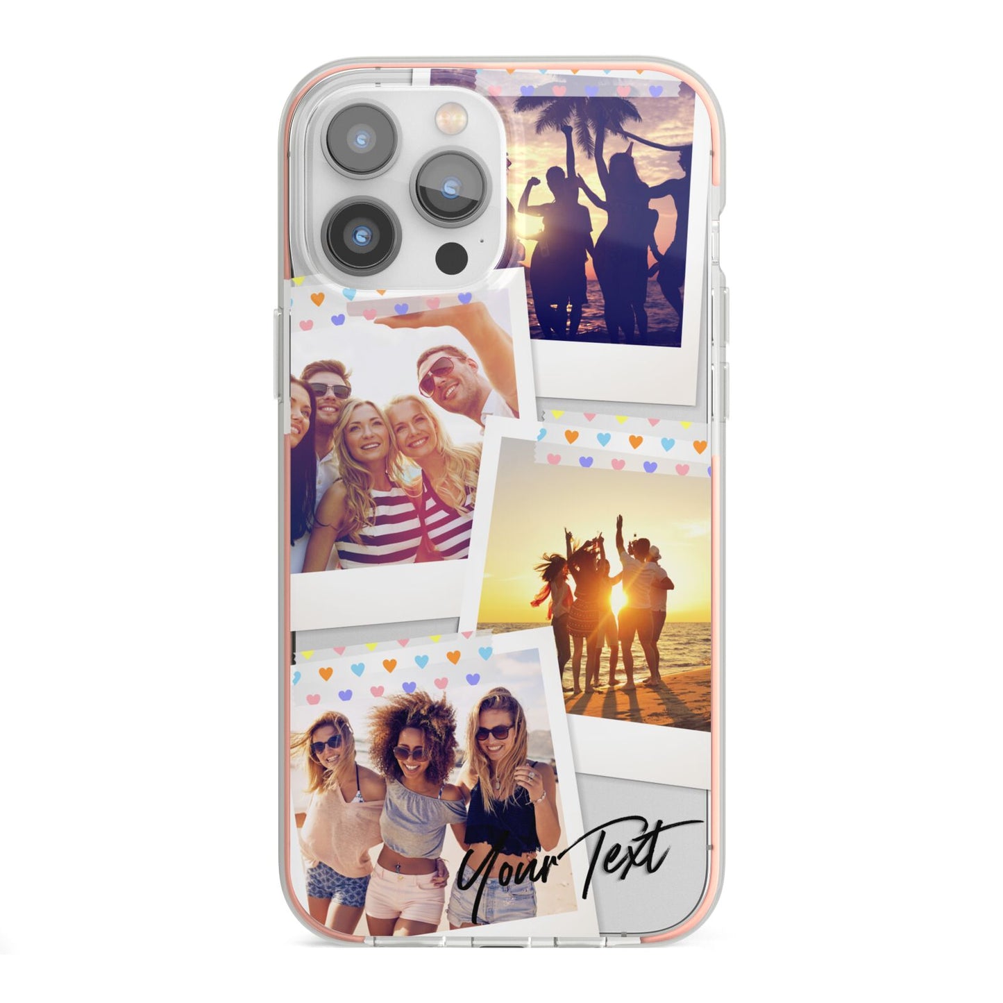 Heart Tape Photo with Text iPhone 13 Pro Max TPU Impact Case with Pink Edges