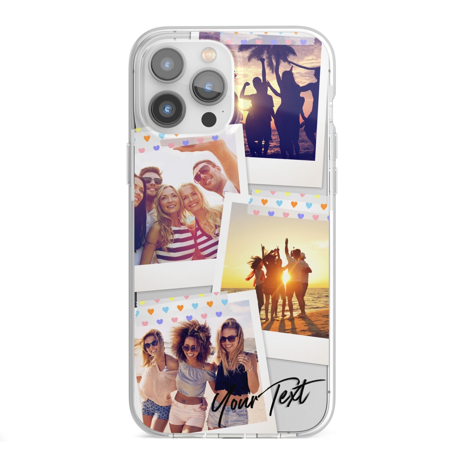 Heart Tape Photo with Text iPhone 13 Pro Max TPU Impact Case with White Edges
