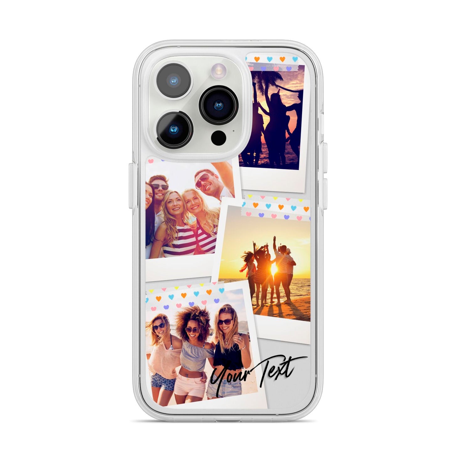 Heart Tape Photo with Text iPhone 14 Pro Clear Tough Case Silver