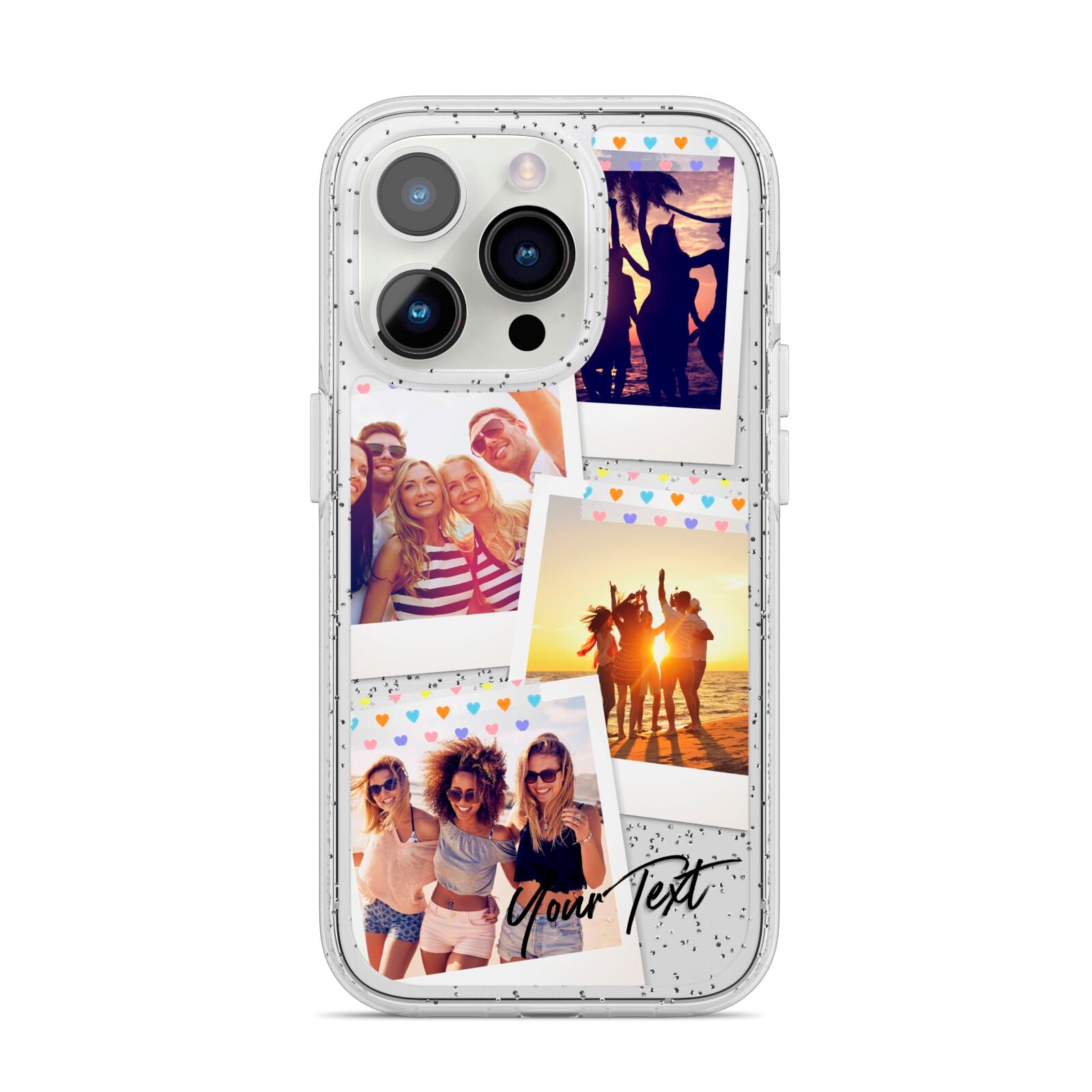 Heart Tape Photo with Text iPhone 14 Pro Glitter Tough Case Silver