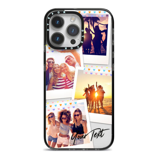 Heart Tape Photo with Text iPhone 14 Pro Max Black Impact Case on Silver phone