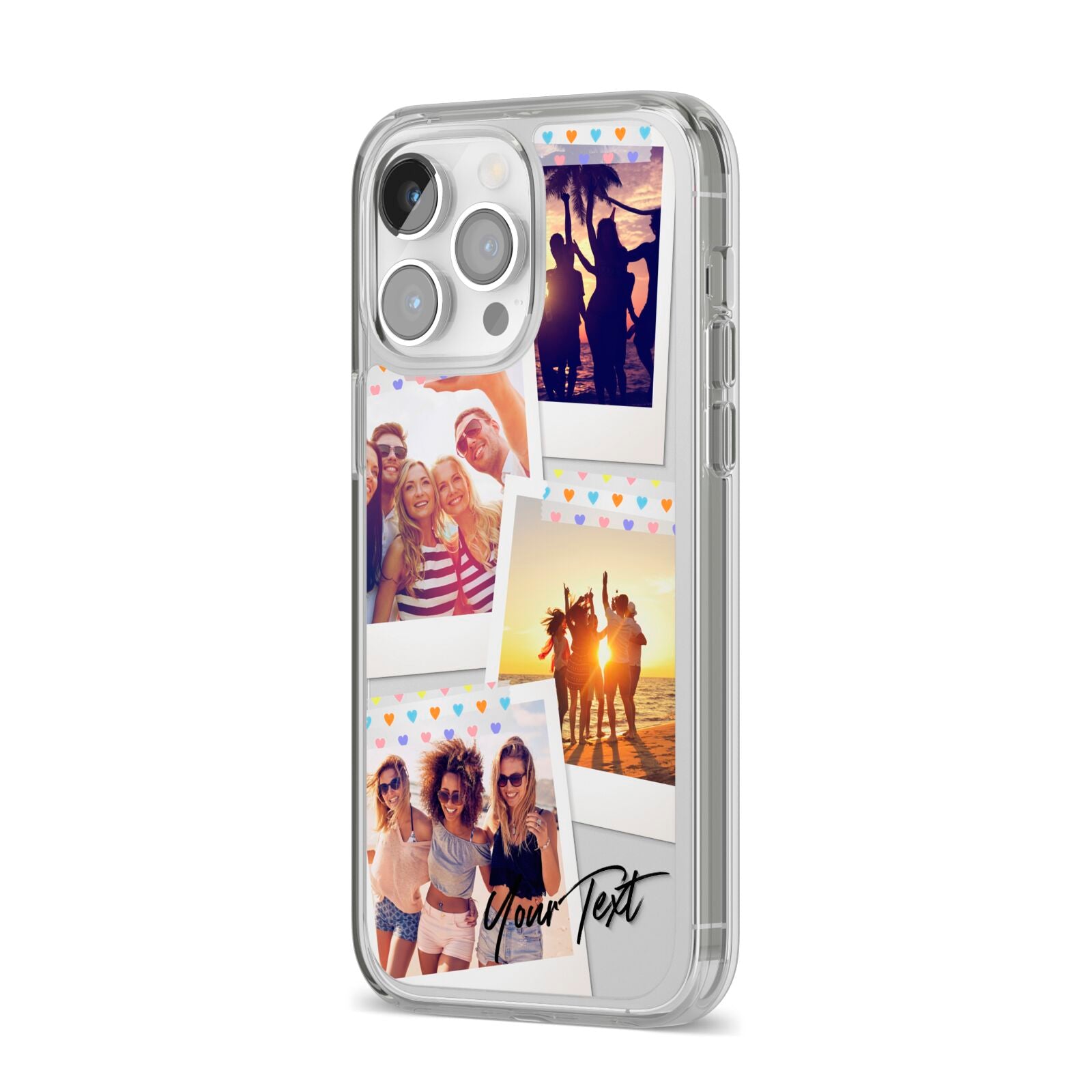 Heart Tape Photo with Text iPhone 14 Pro Max Clear Tough Case Silver Angled Image