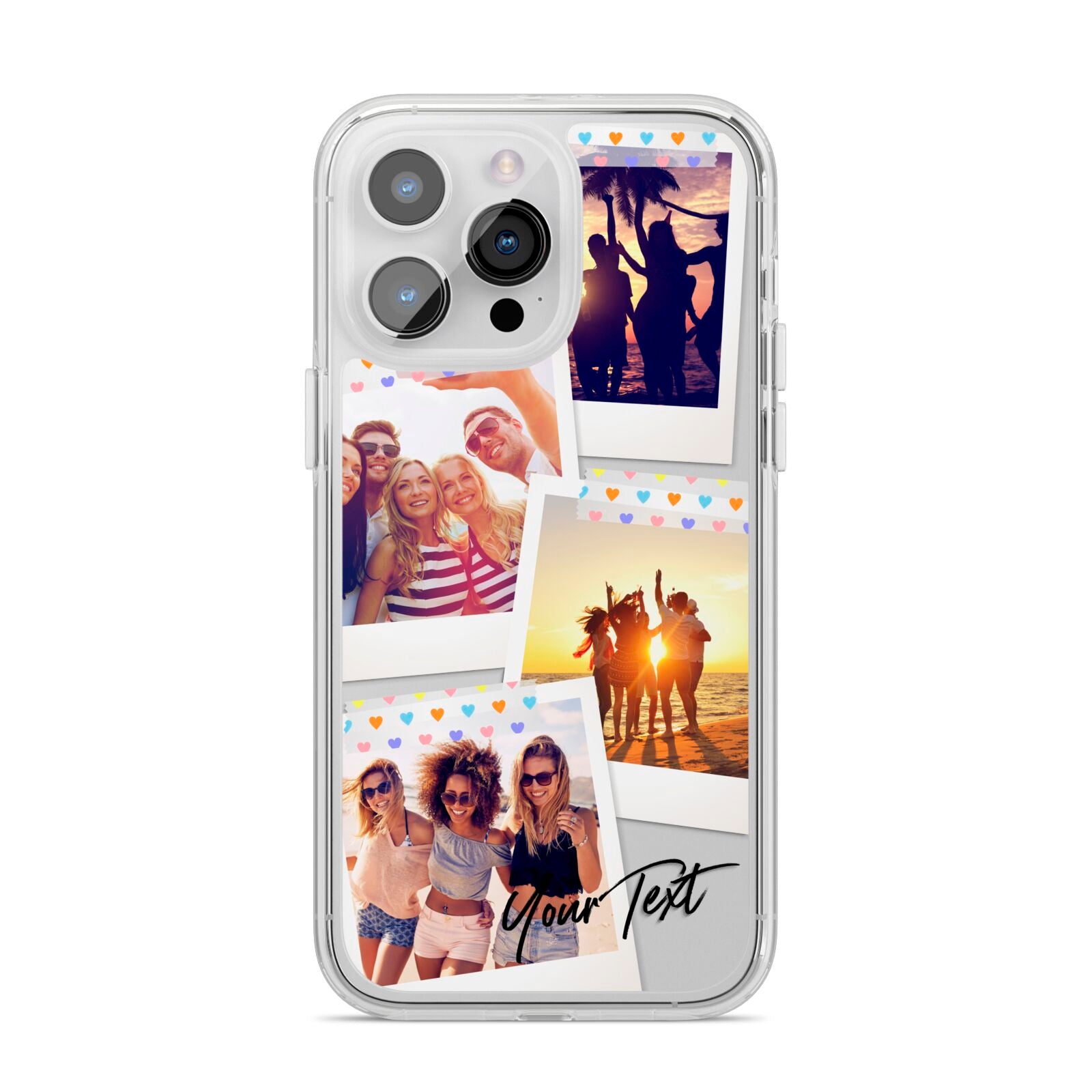 Heart Tape Photo with Text iPhone 14 Pro Max Clear Tough Case Silver