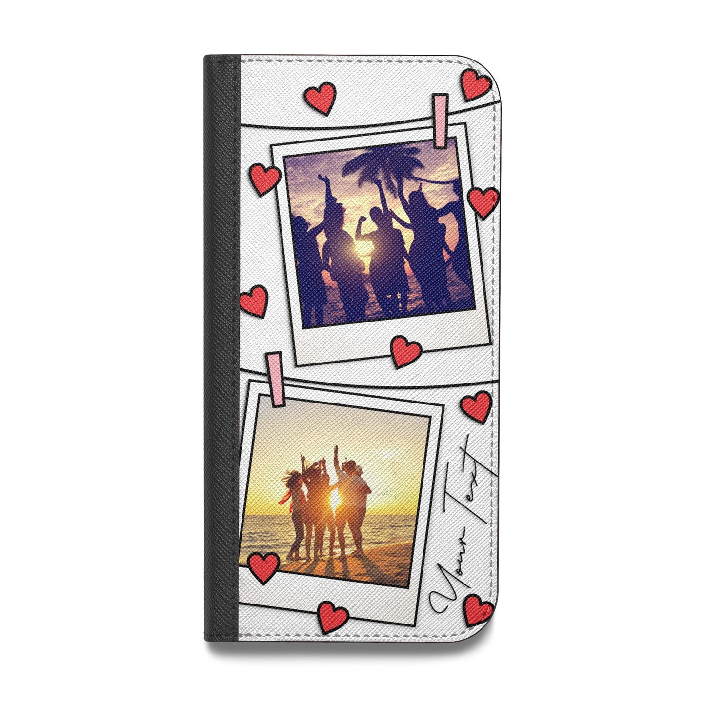 Hearts Photo Montage Upload with Text Vegan Leather Flip iPhone Case