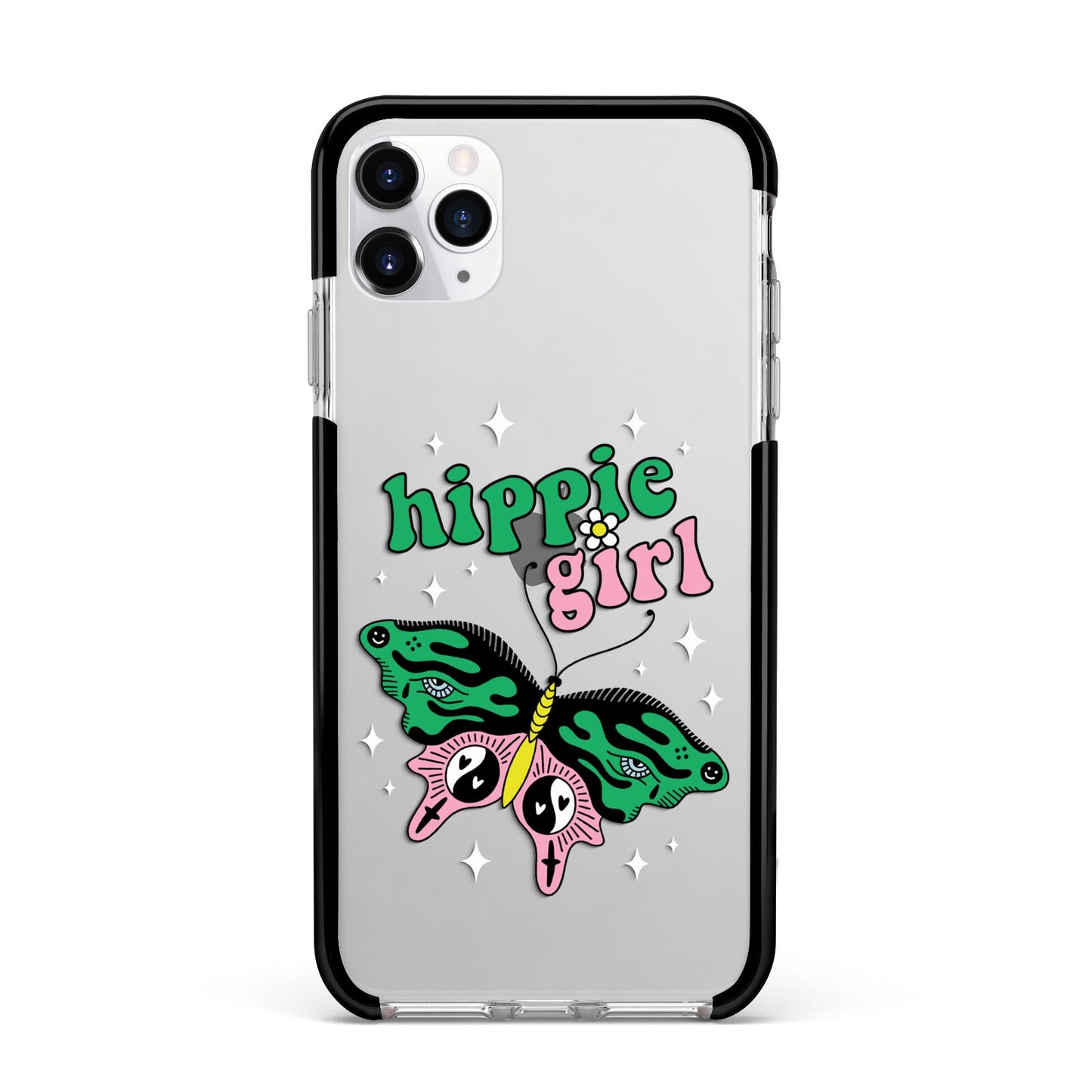 Hippie Girl Apple iPhone 11 Pro Max in Silver with Black Impact Case