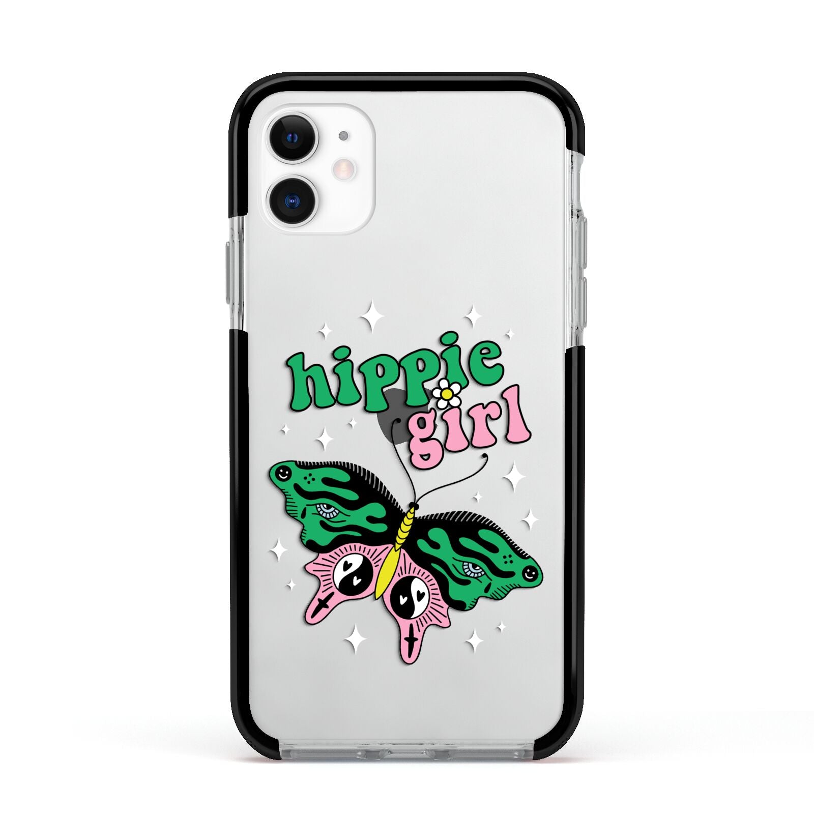 Hippie Girl Apple iPhone 11 in White with Black Impact Case