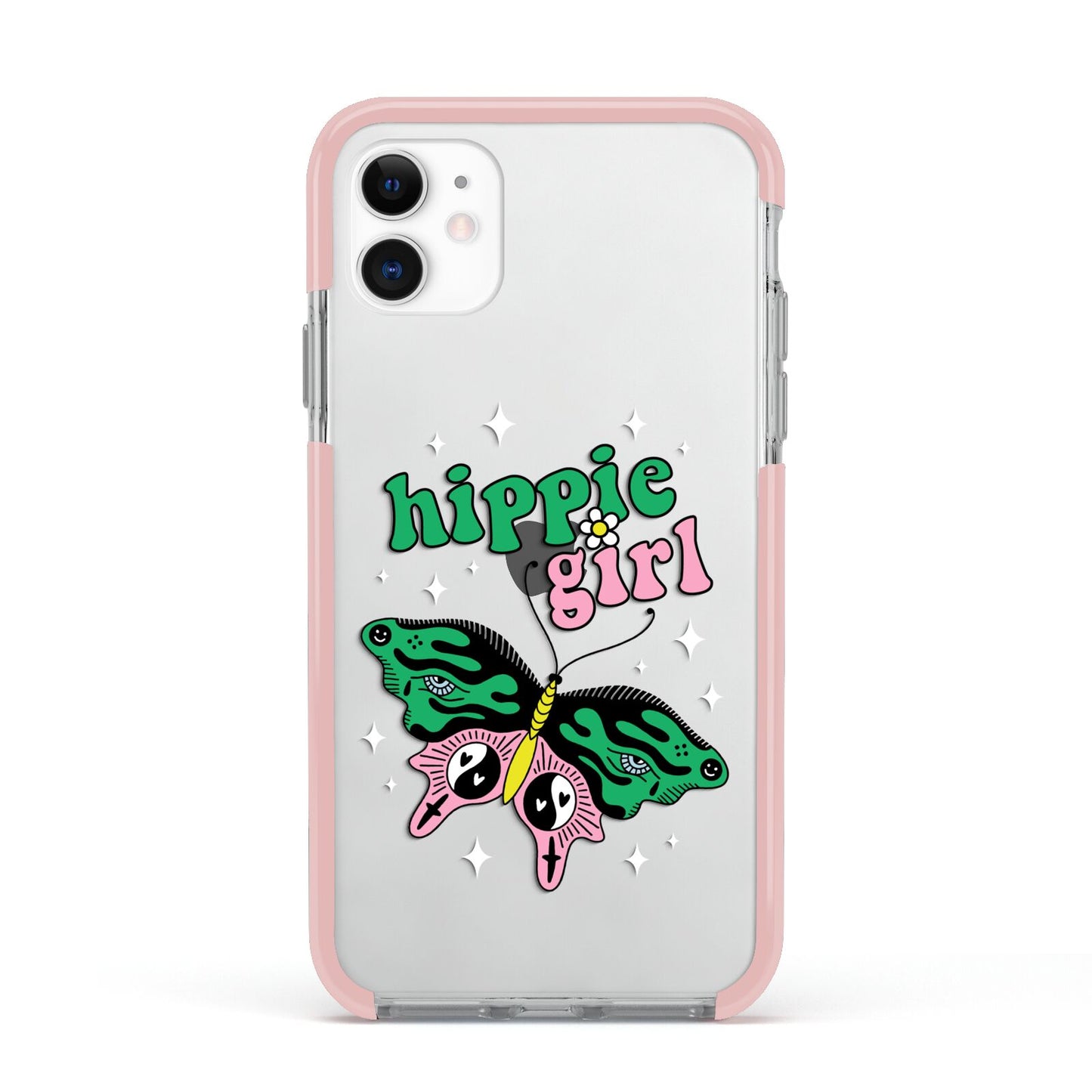 Hippie Girl Apple iPhone 11 in White with Pink Impact Case