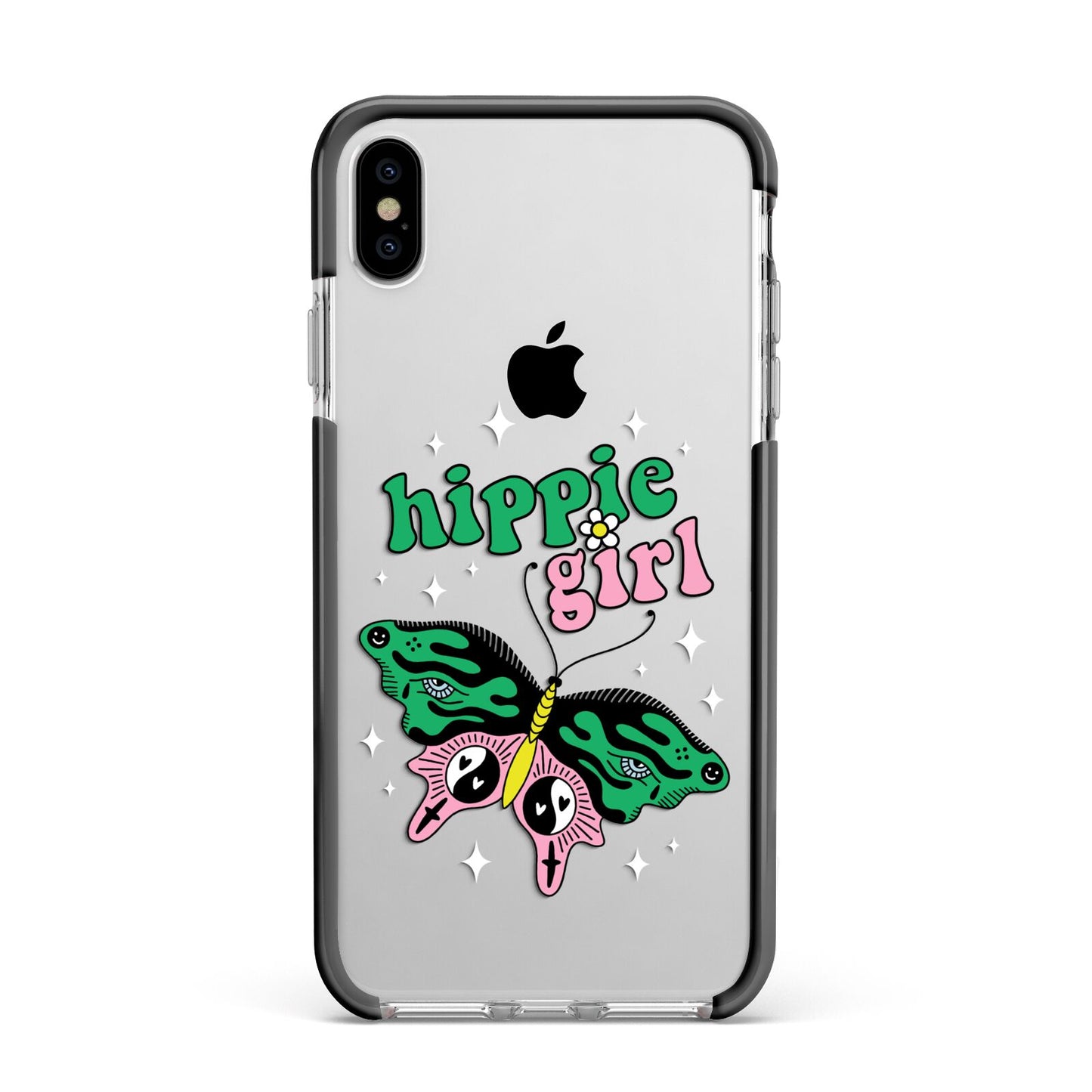 Hippie Girl Apple iPhone Xs Max Impact Case Black Edge on Silver Phone