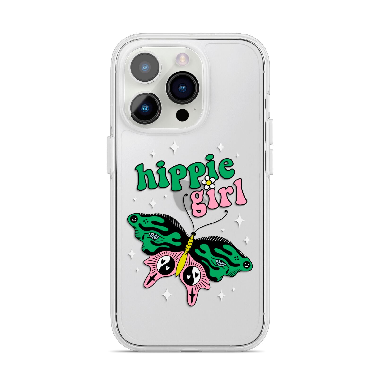 Hippie Girl iPhone 14 Pro Clear Tough Case Silver