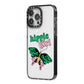 Hippie Girl iPhone 14 Pro Max Black Impact Case Side Angle on Silver phone