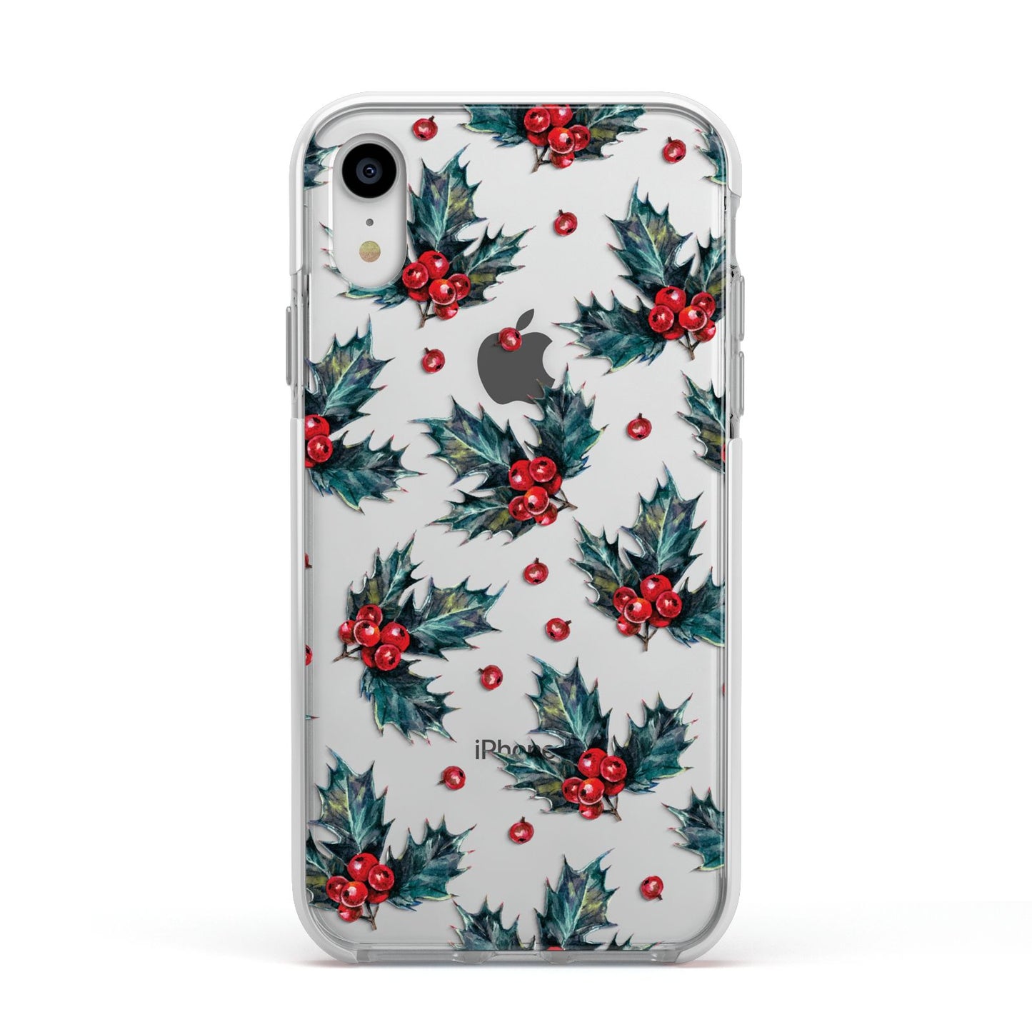 Holly berry Apple iPhone XR Impact Case White Edge on Silver Phone