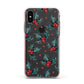 Holly berry Apple iPhone Xs Impact Case Pink Edge on Black Phone