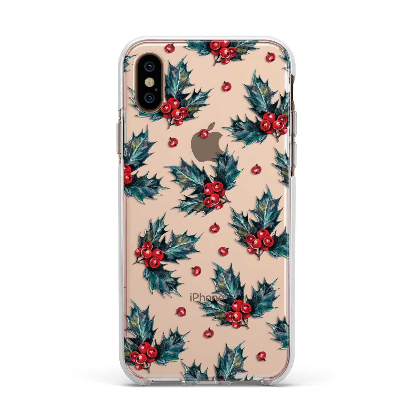 Holly berry Apple iPhone Xs Impact Case White Edge on Gold Phone